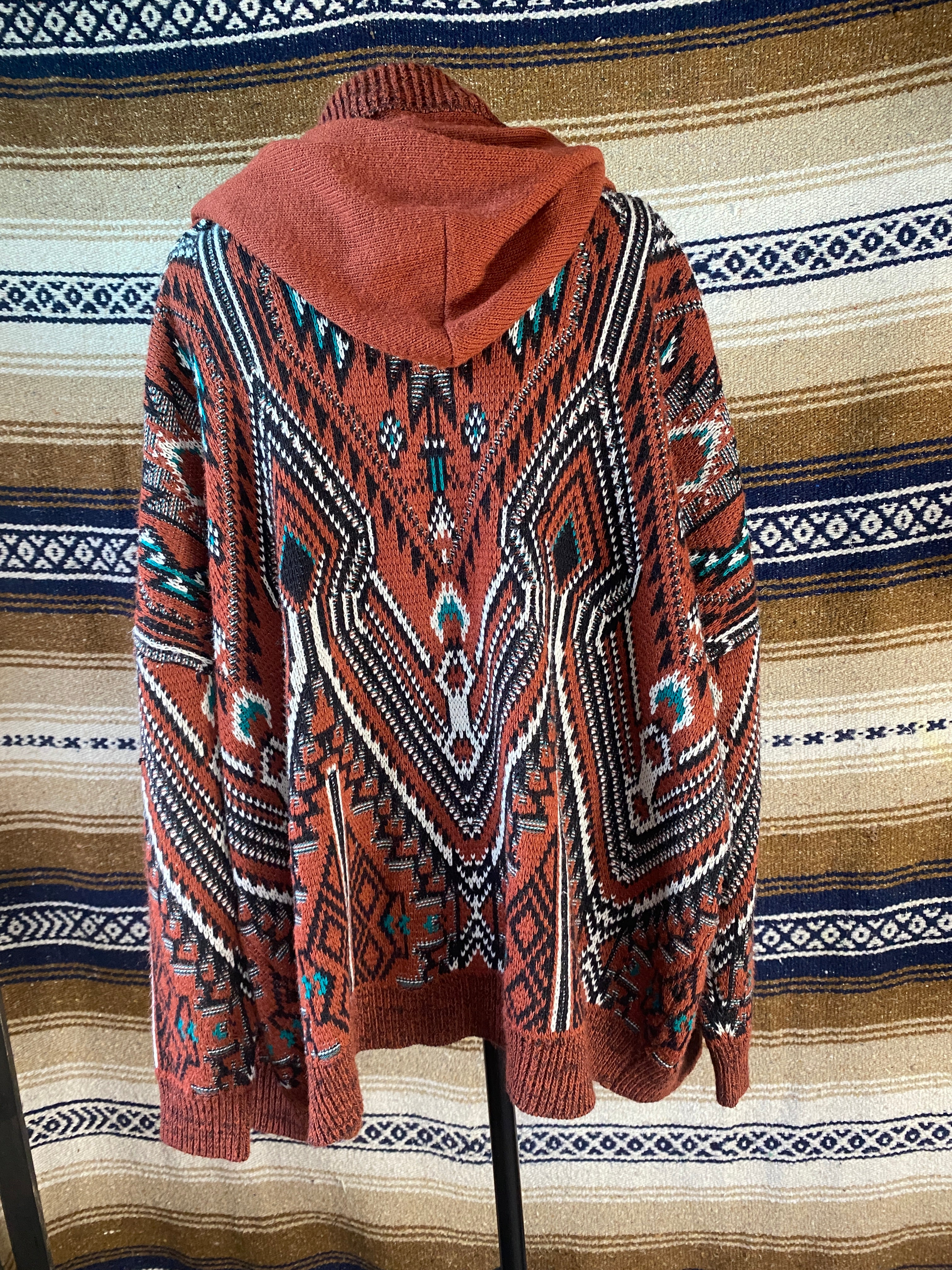 Tribal Design Cardigan With a Hood - Size Medium