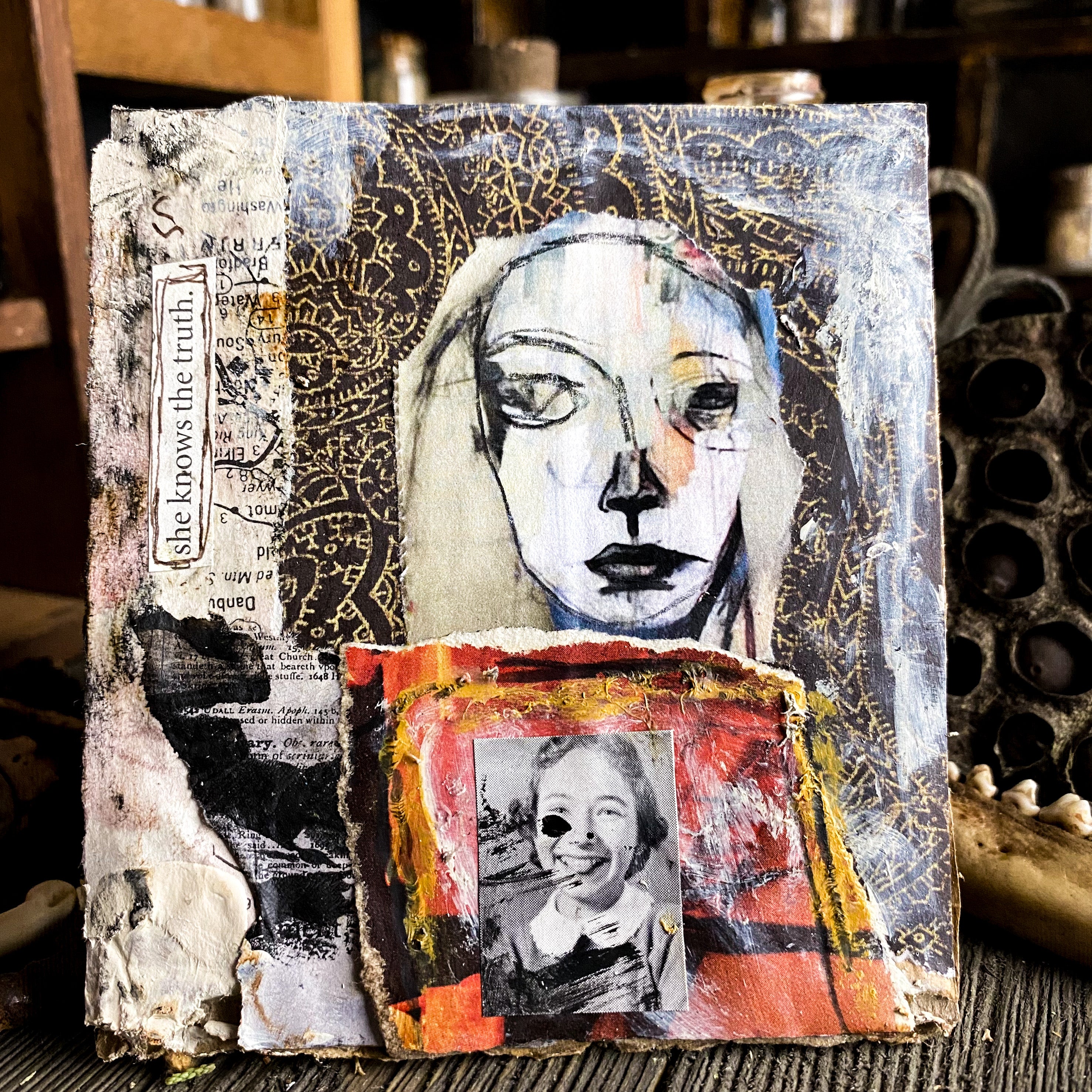She Knows the Truth - Original Mixed Media Collage
