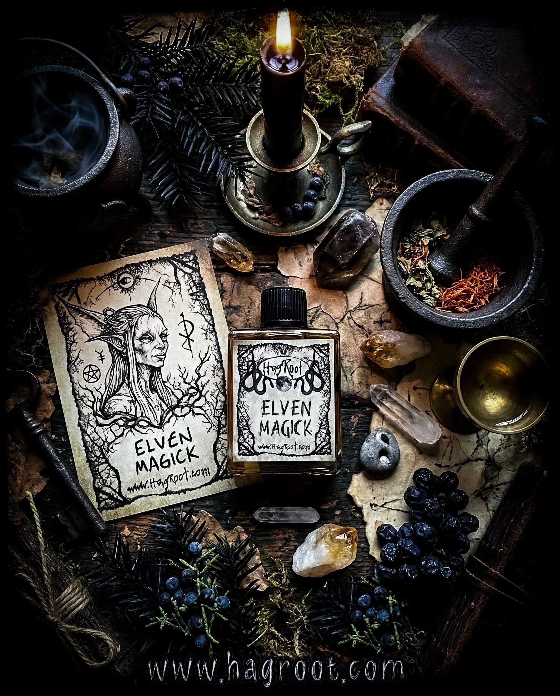 ELVEN MAGICK-(Pepperberry, Black Pine, Patchouli, Saffron, Frankincense, Black Grapes, Vetiver, Pumpkin)-Perfume, Cologne, Anointing, Ritual Oil