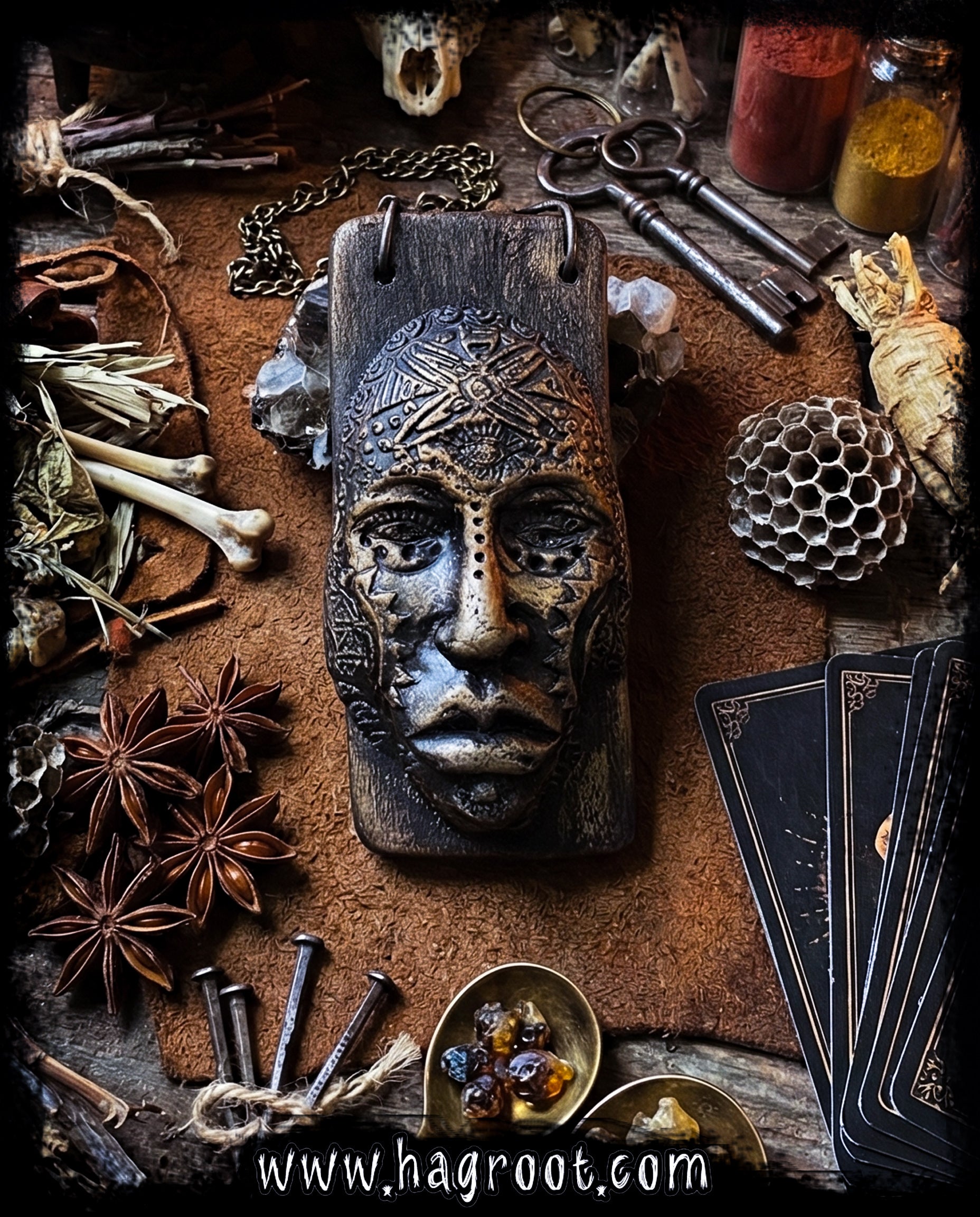 The Shadow Walker - Wood + Clay Talisman/Amulet Necklace