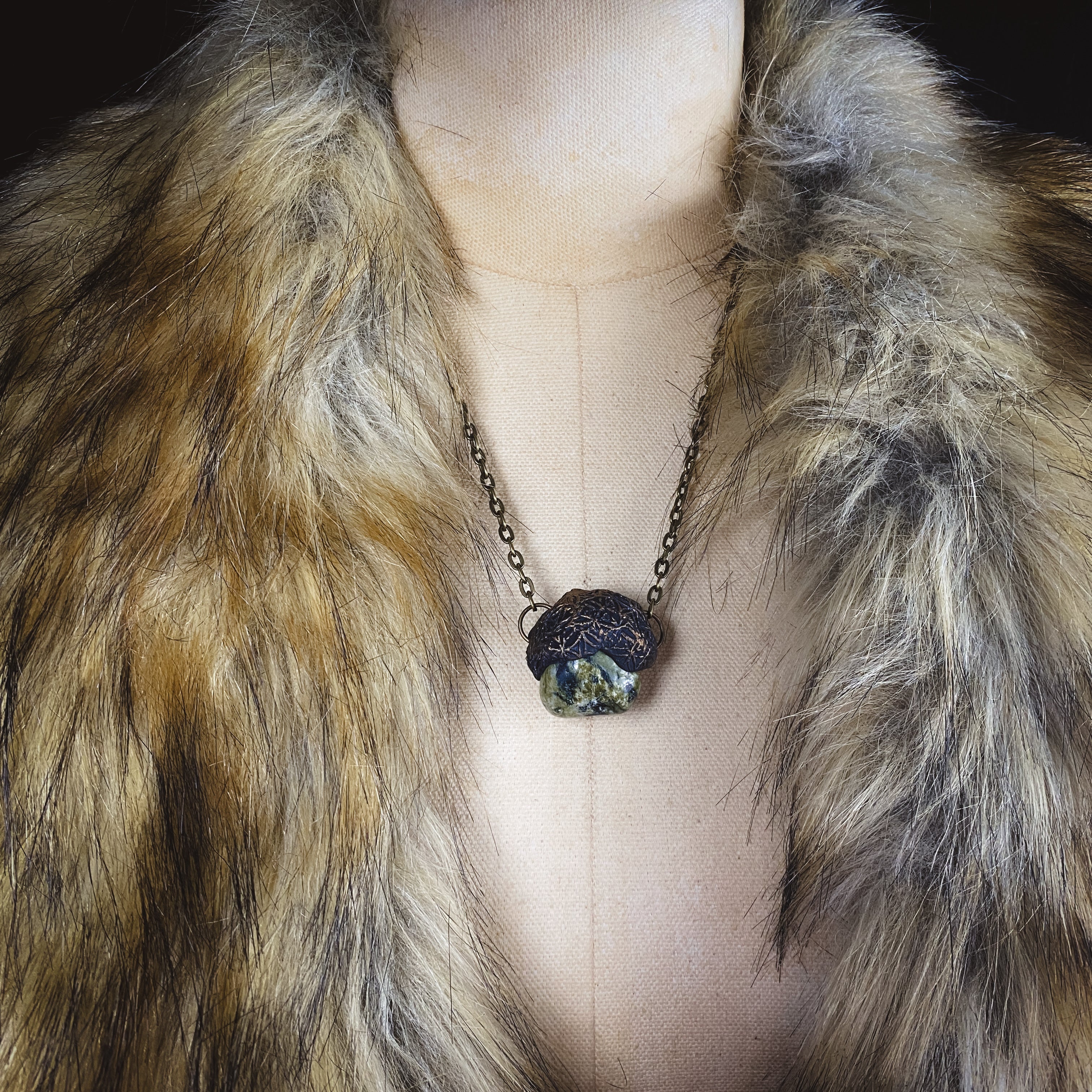 Serpentine Talisman Necklace with a Flower of Life Clay Pattern