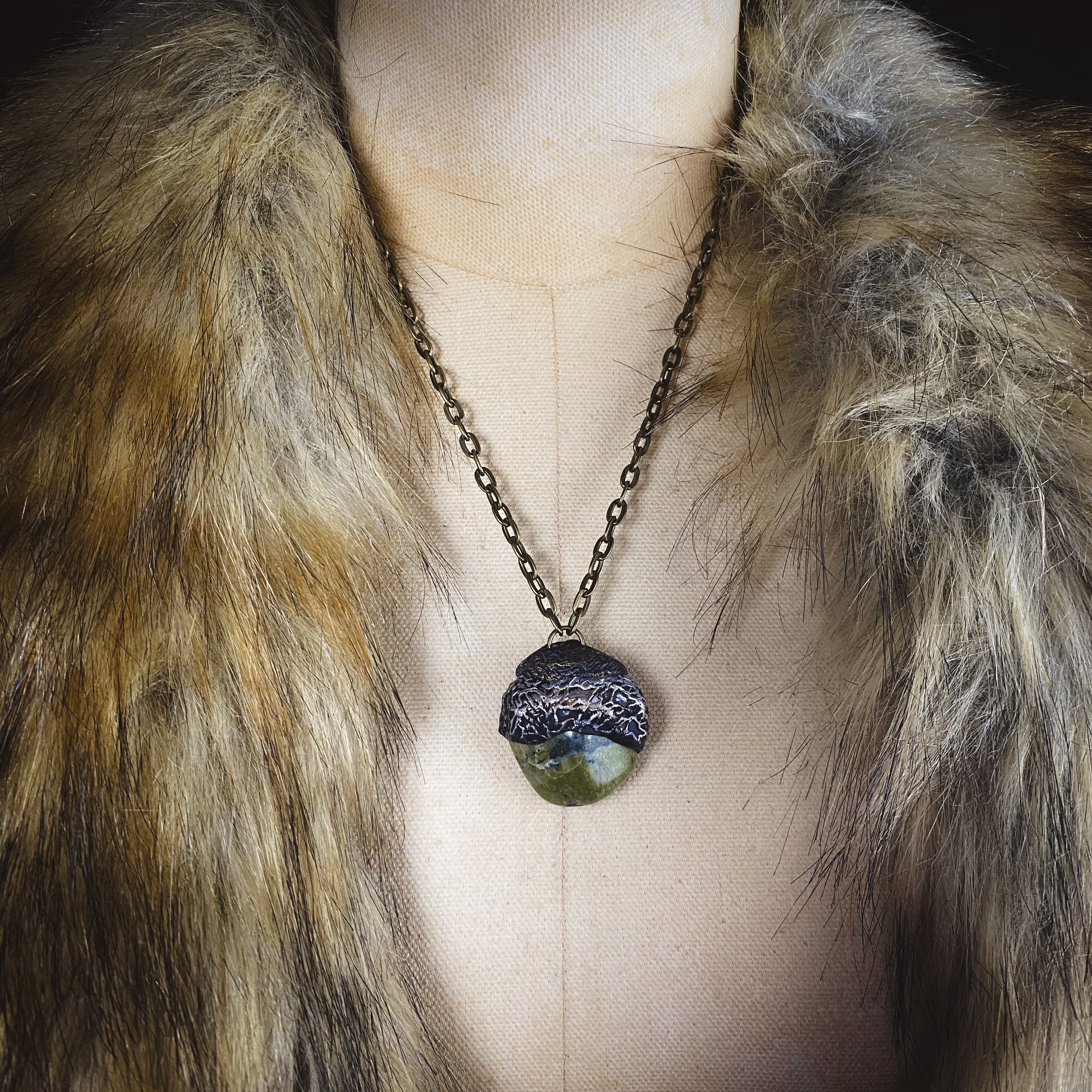 Serpentine + Clay Talisman Necklace with an Organic Pattern