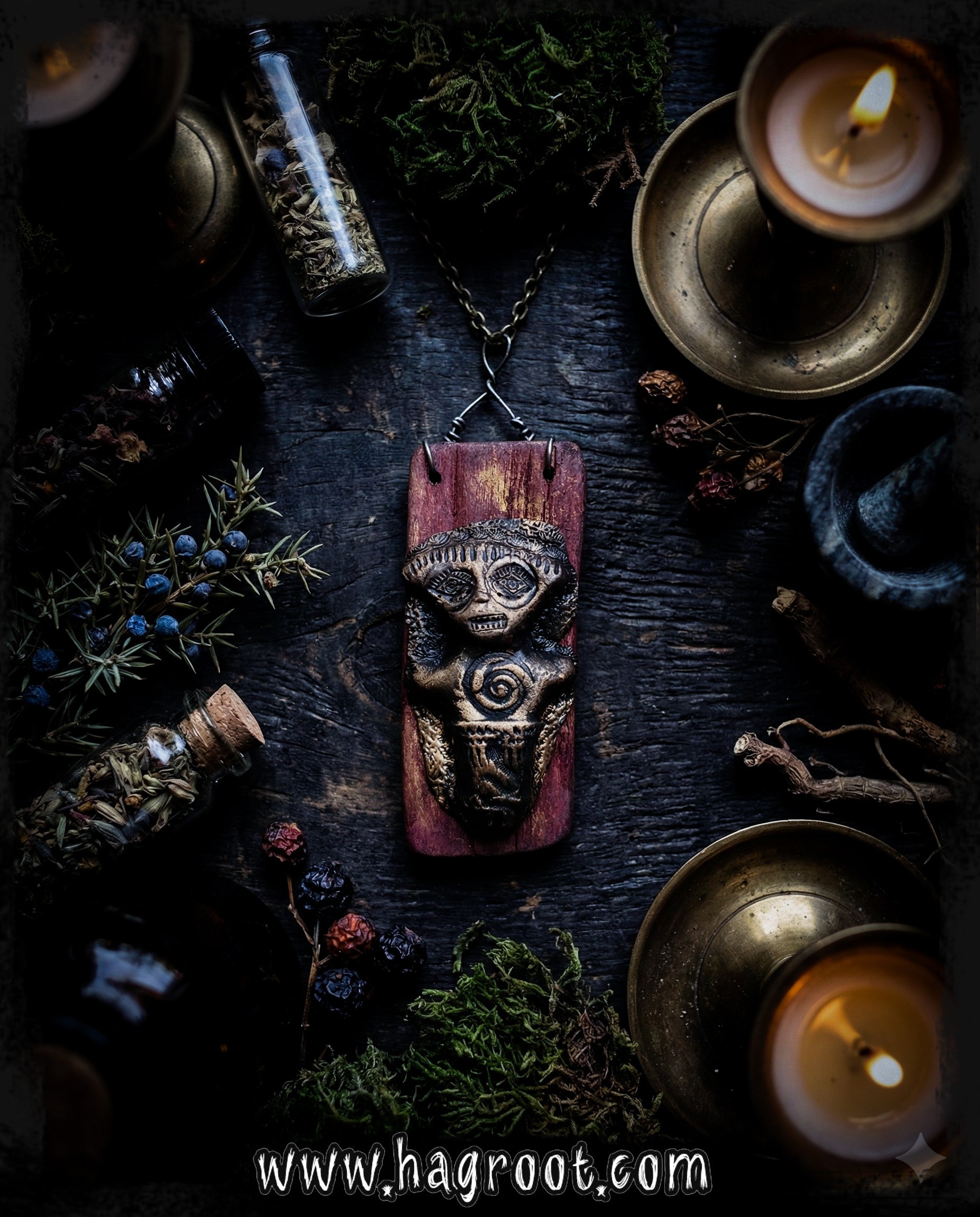 Metamorphosis - Wood + Clay Talisman/Amulet Necklace