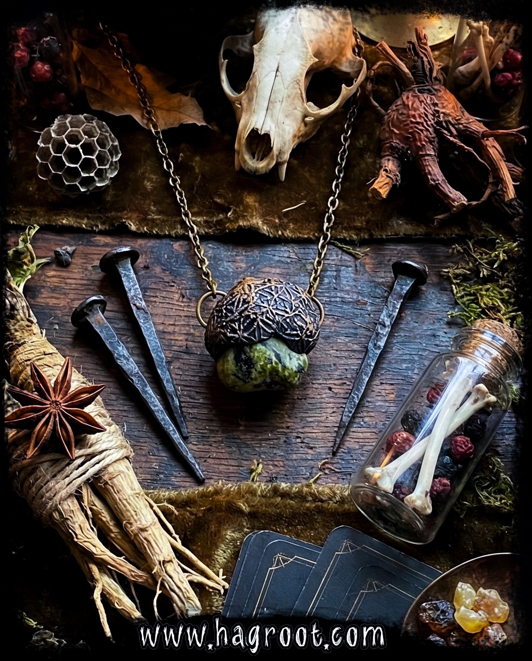 Serpentine Talisman Necklace with a Flower of Life Clay Pattern