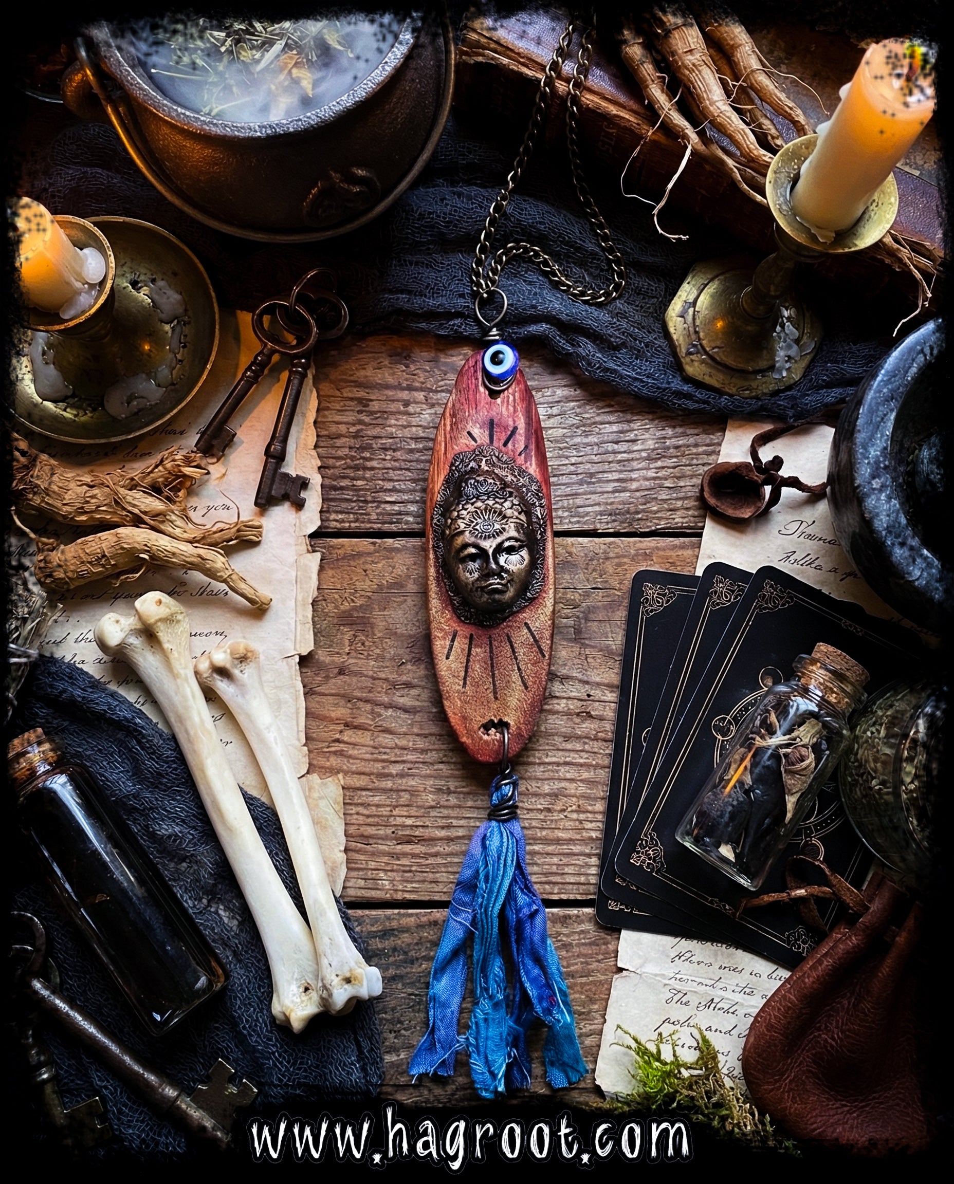 Woman of the Forgotten Realms - Wood + Clay Talisman/Amulet Necklace