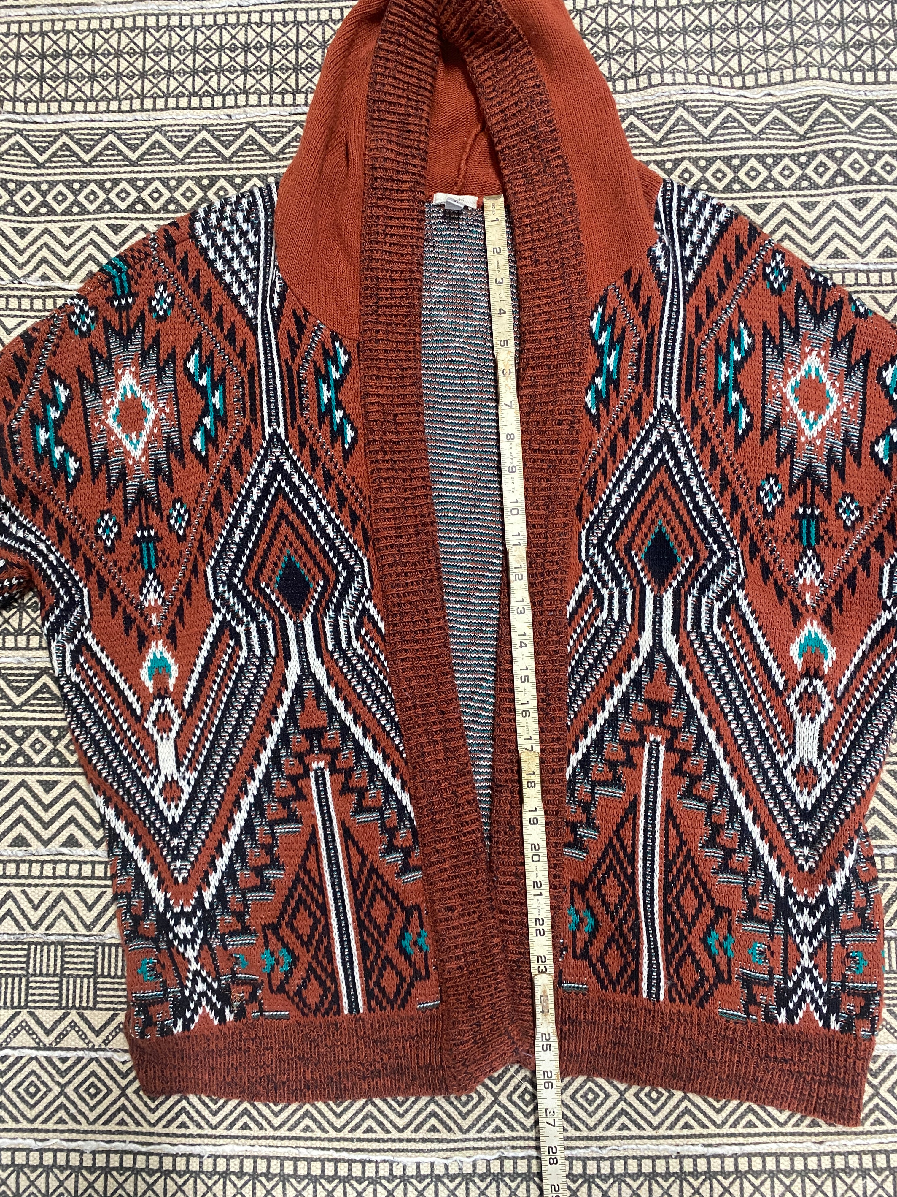 Tribal Design Cardigan With a Hood - Size Medium