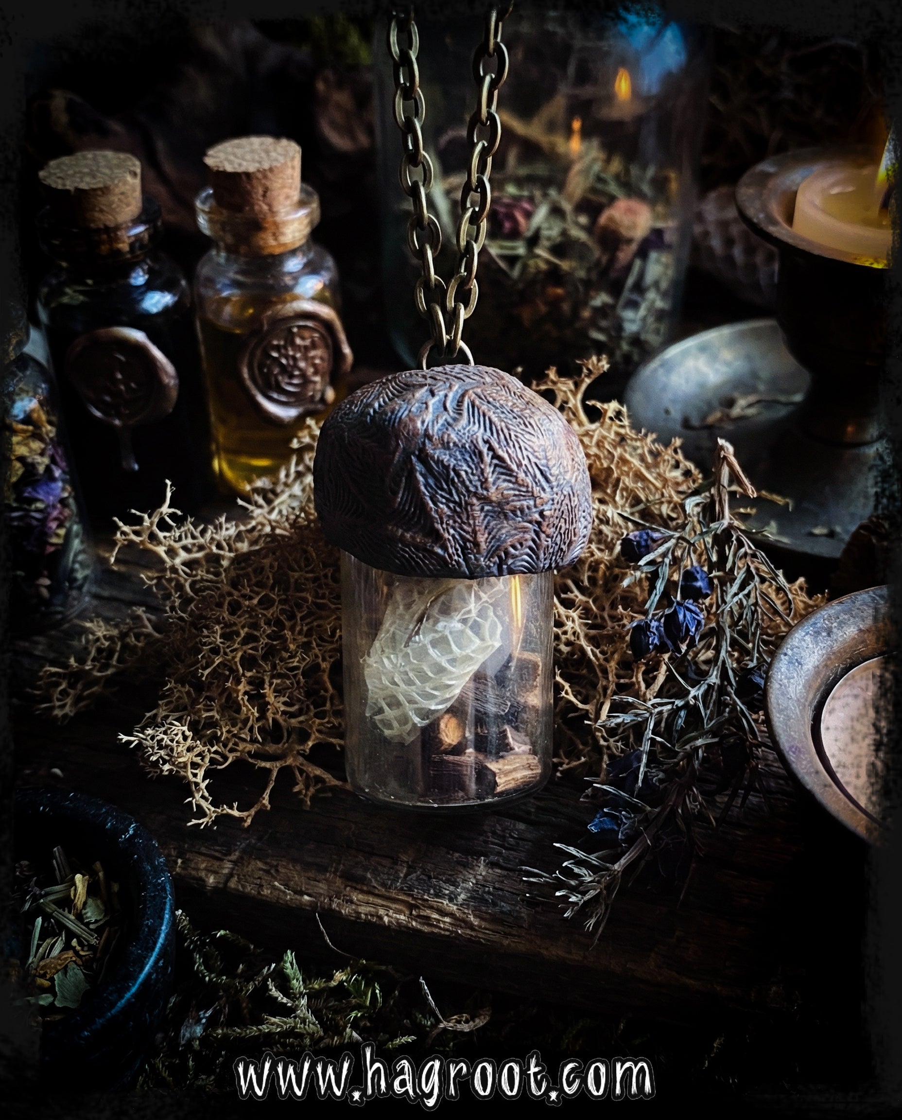 Conjure Necklace with Mandrake Root, Rose Quartz and Snake Skin for Love, Protection + Spiritual Connection