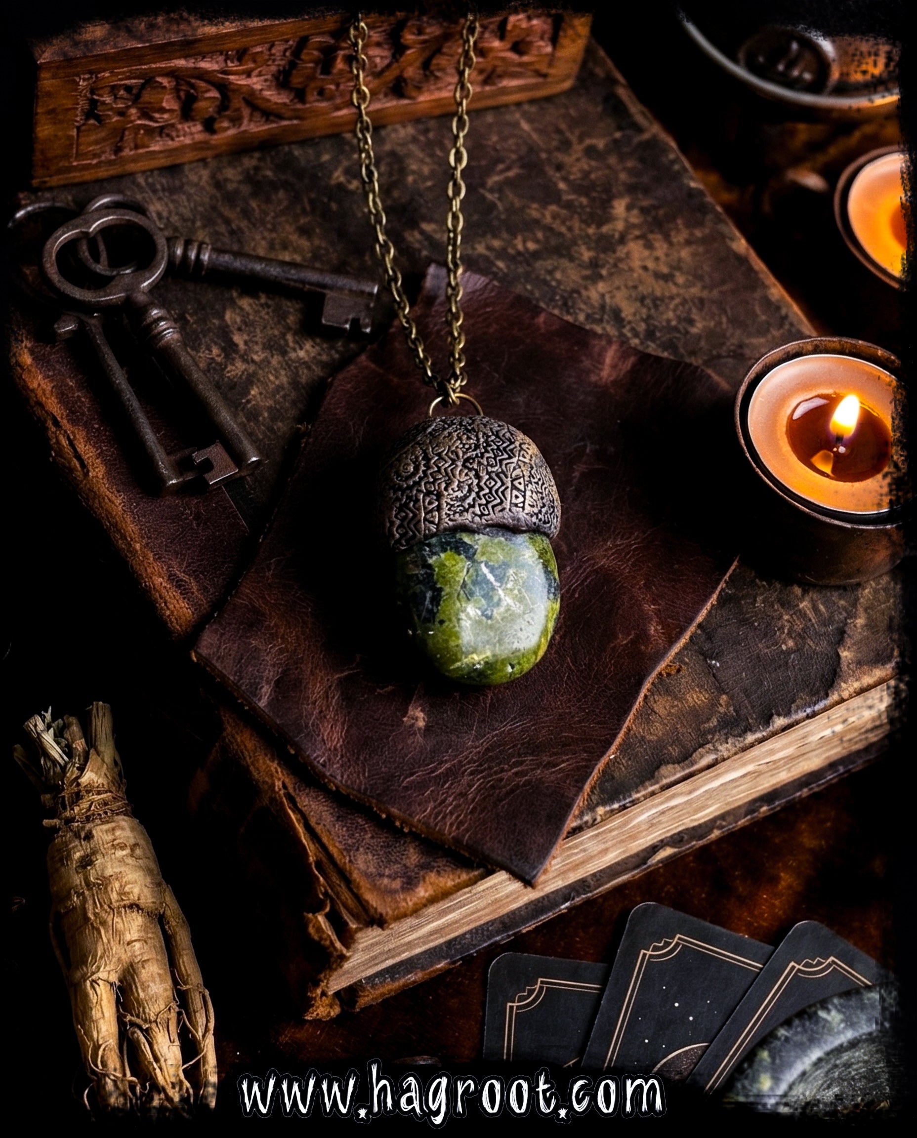 Serpentine + Clay Talisman Necklace with an Organic Pattern