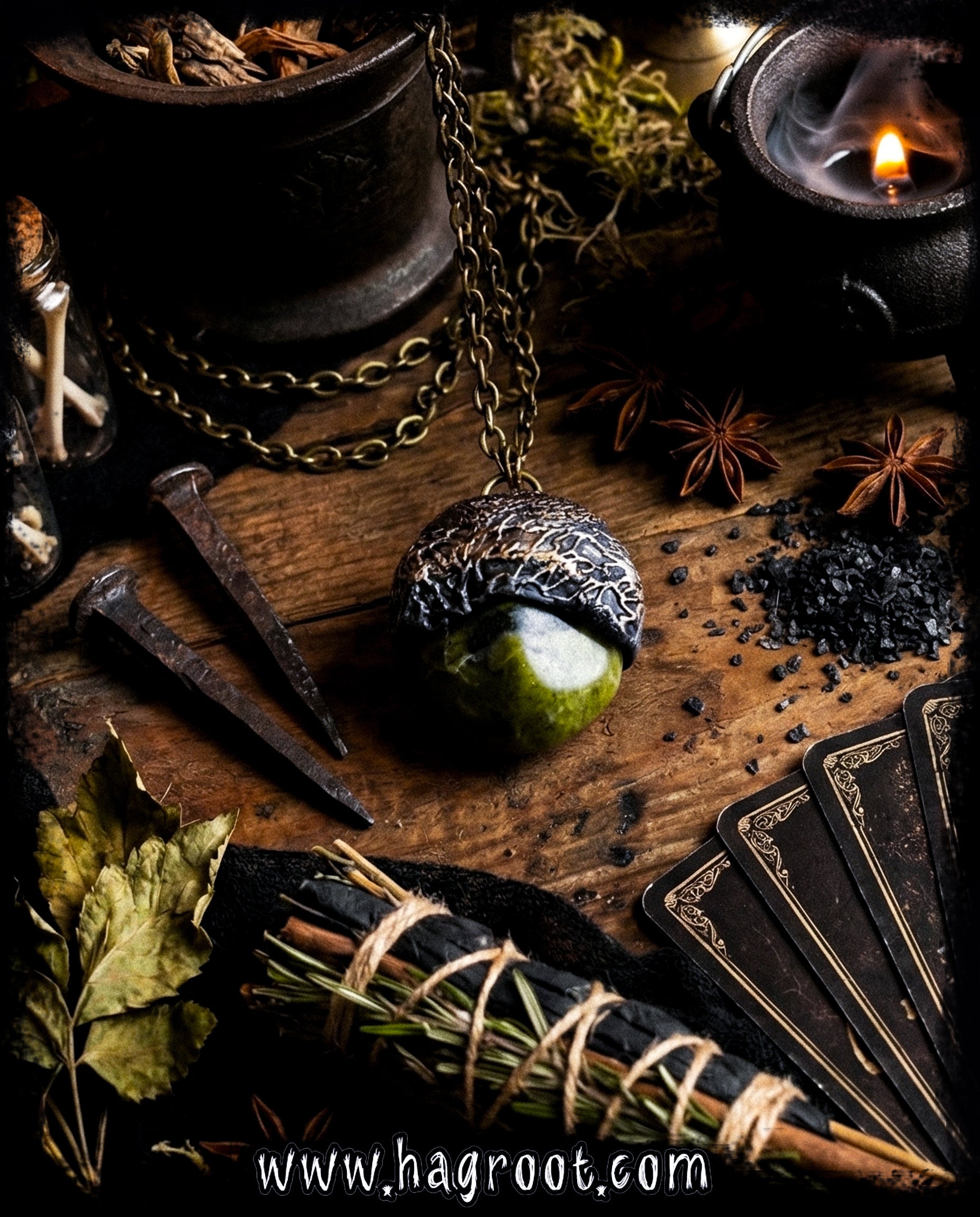 Serpentine + Clay Talisman Necklace with an Organic Pattern