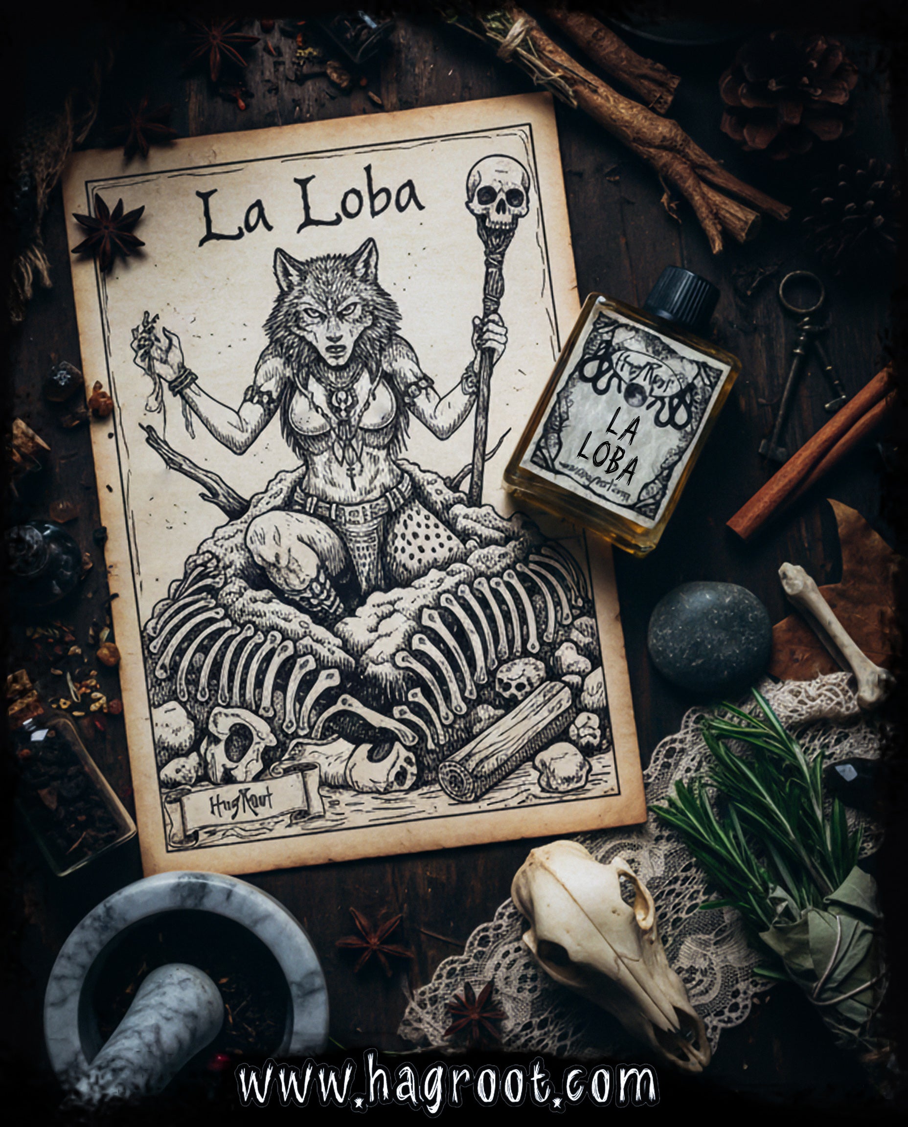 LA LOBA-(Charred Woods, Moss Covered Bones, Black Tea, Warm Spices, Amber Resin)-Perfume, Cologne, Anointing, Ritual Oil