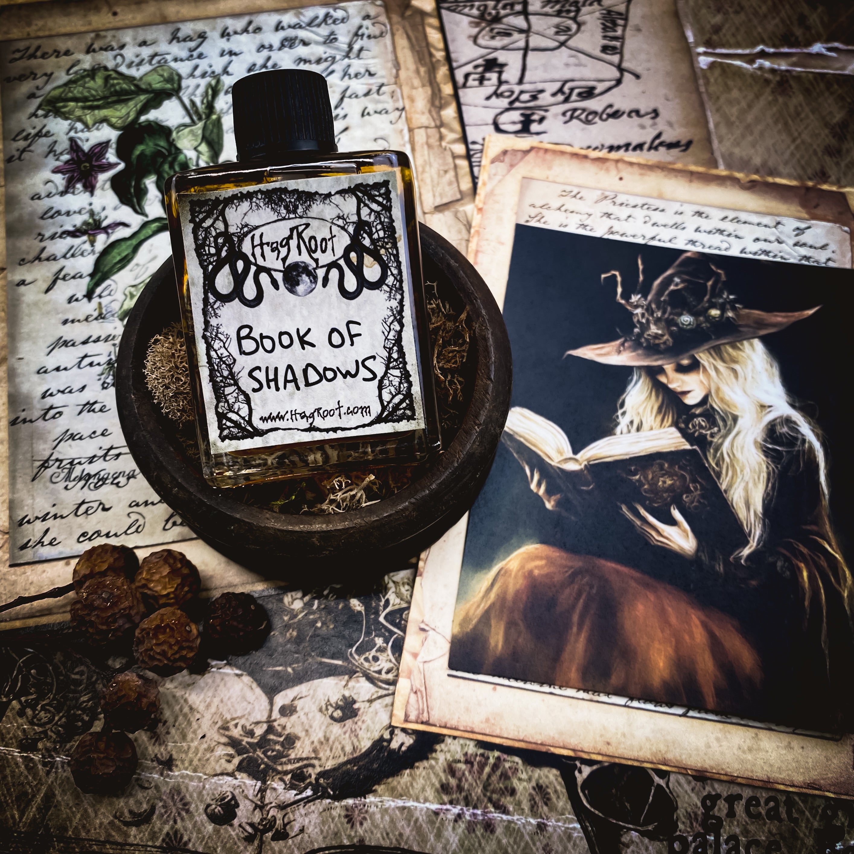 BOOK OF SHADOWS-(Aged Leather, Old Book Pages, Incense, Sweet Offerings)- Perfume, Cologne, Anointing, Ritual Oil