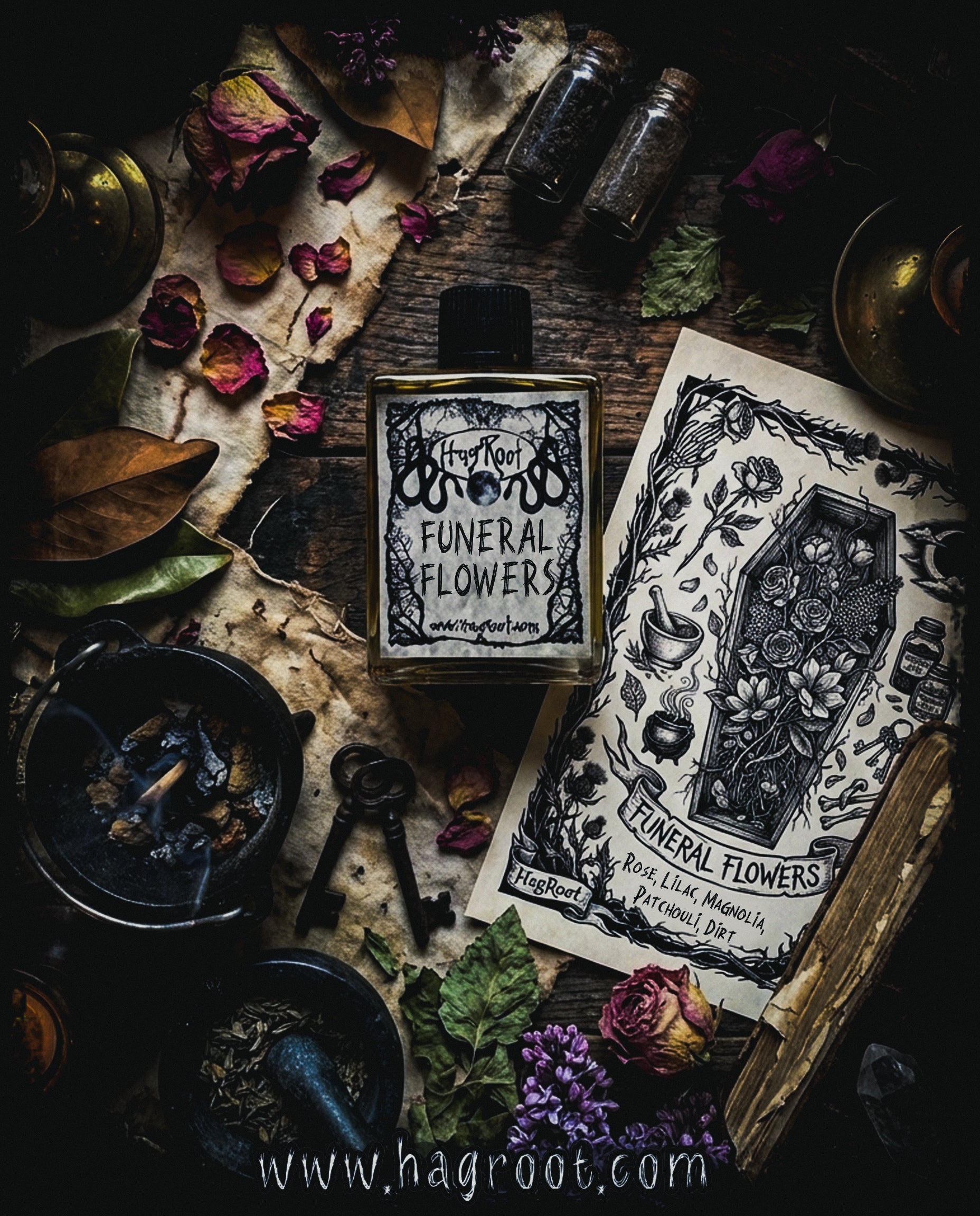 FUNERAL FLOWERS-(Rose, Lilac, Magnolia, Patchouli, Dirt)-Perfume, Cologne, Anointing, Ritual Oil