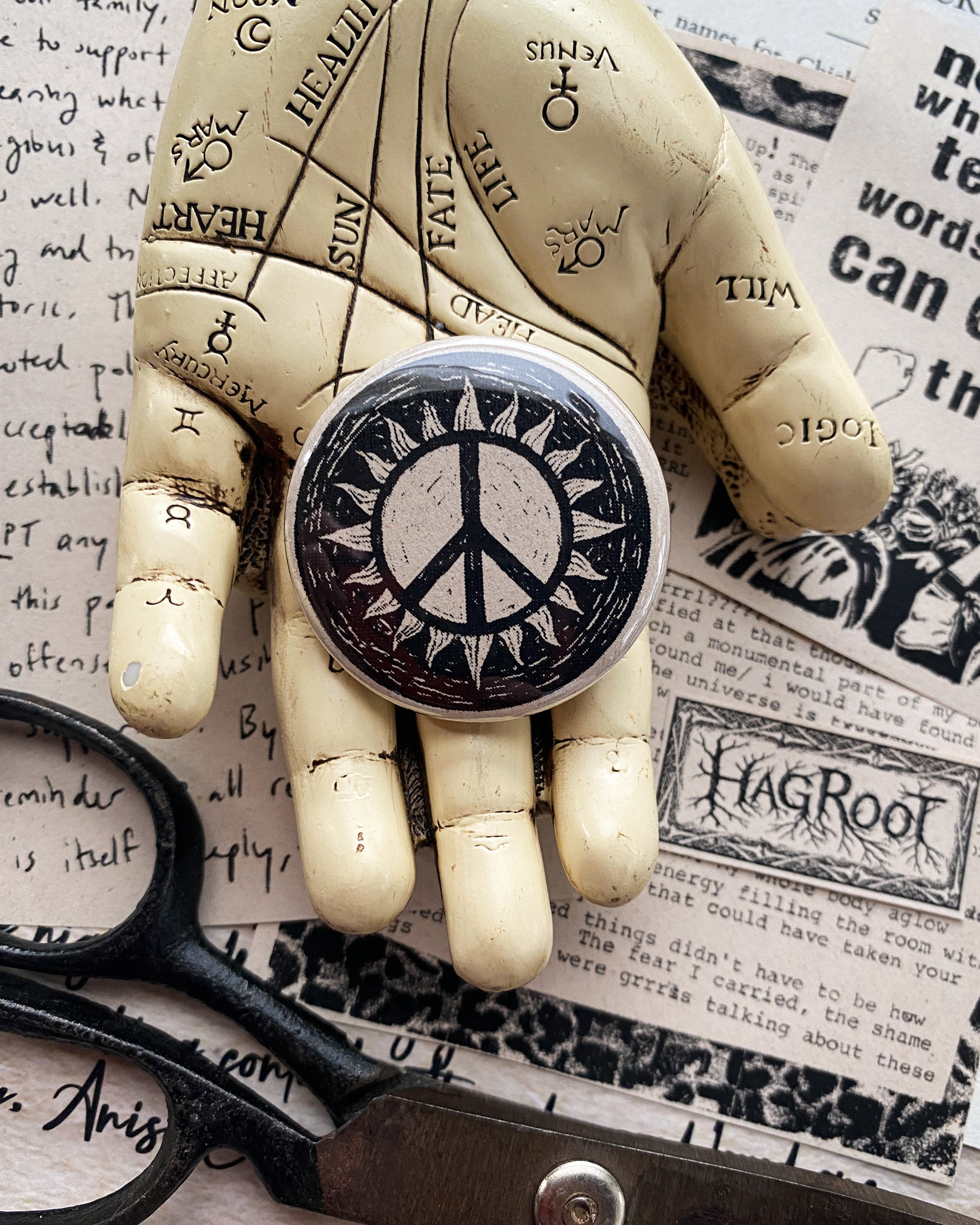 Peace Sign - Hand Pressed Button/Pin - 1.5"