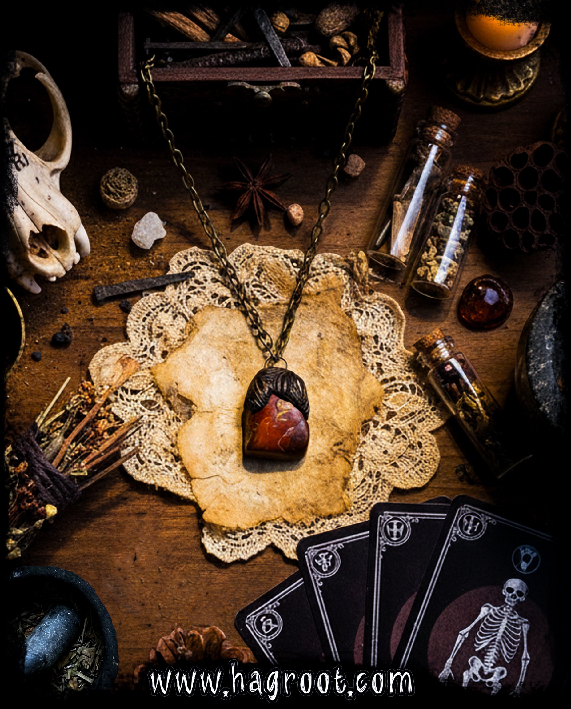 Handcrafted Clay Talisman Necklace with Petrified Wood