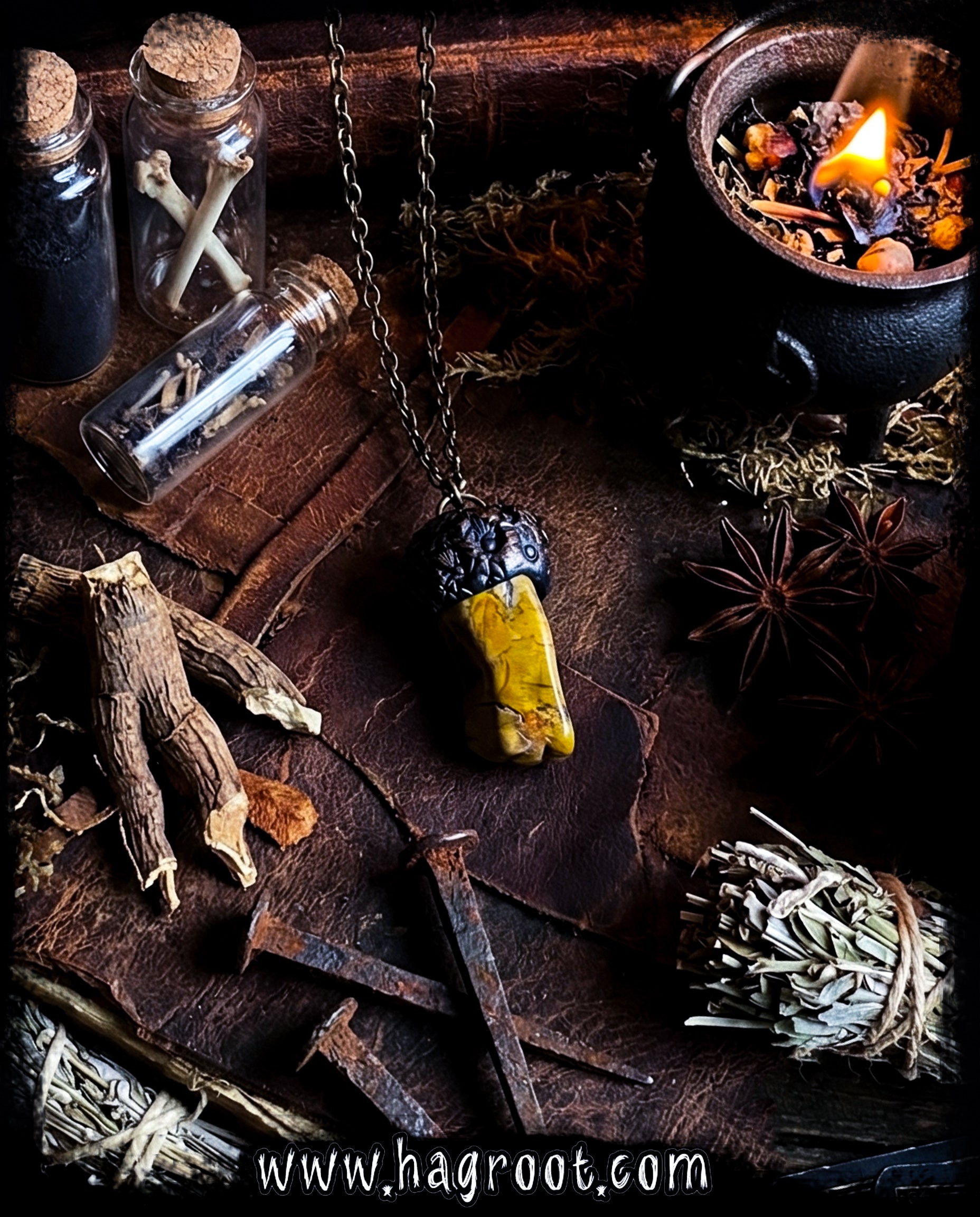 Handcrafted Clay Talisman Necklace with Petrified Wood