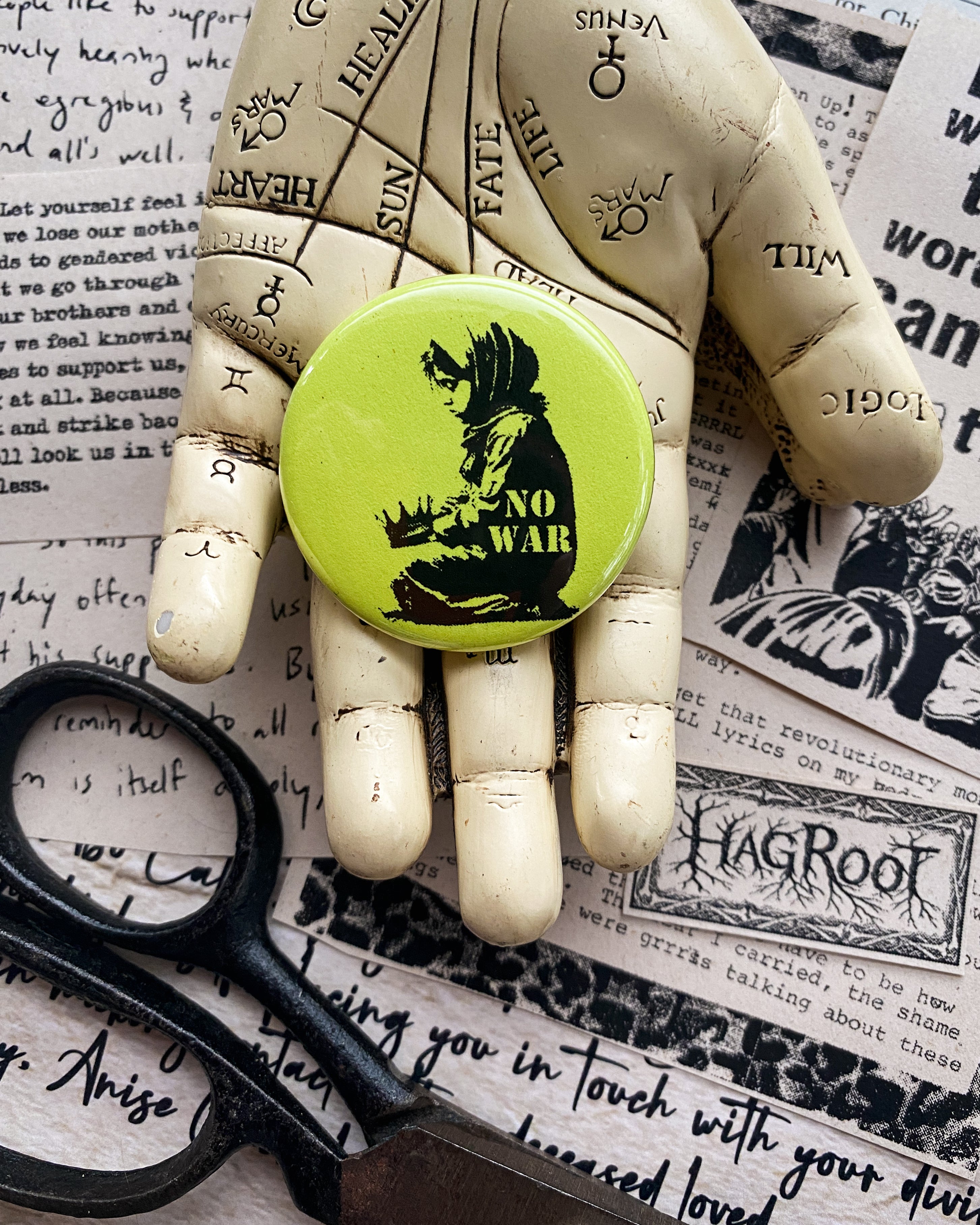 No War - Hand Pressed Button/Pin - 1.5"