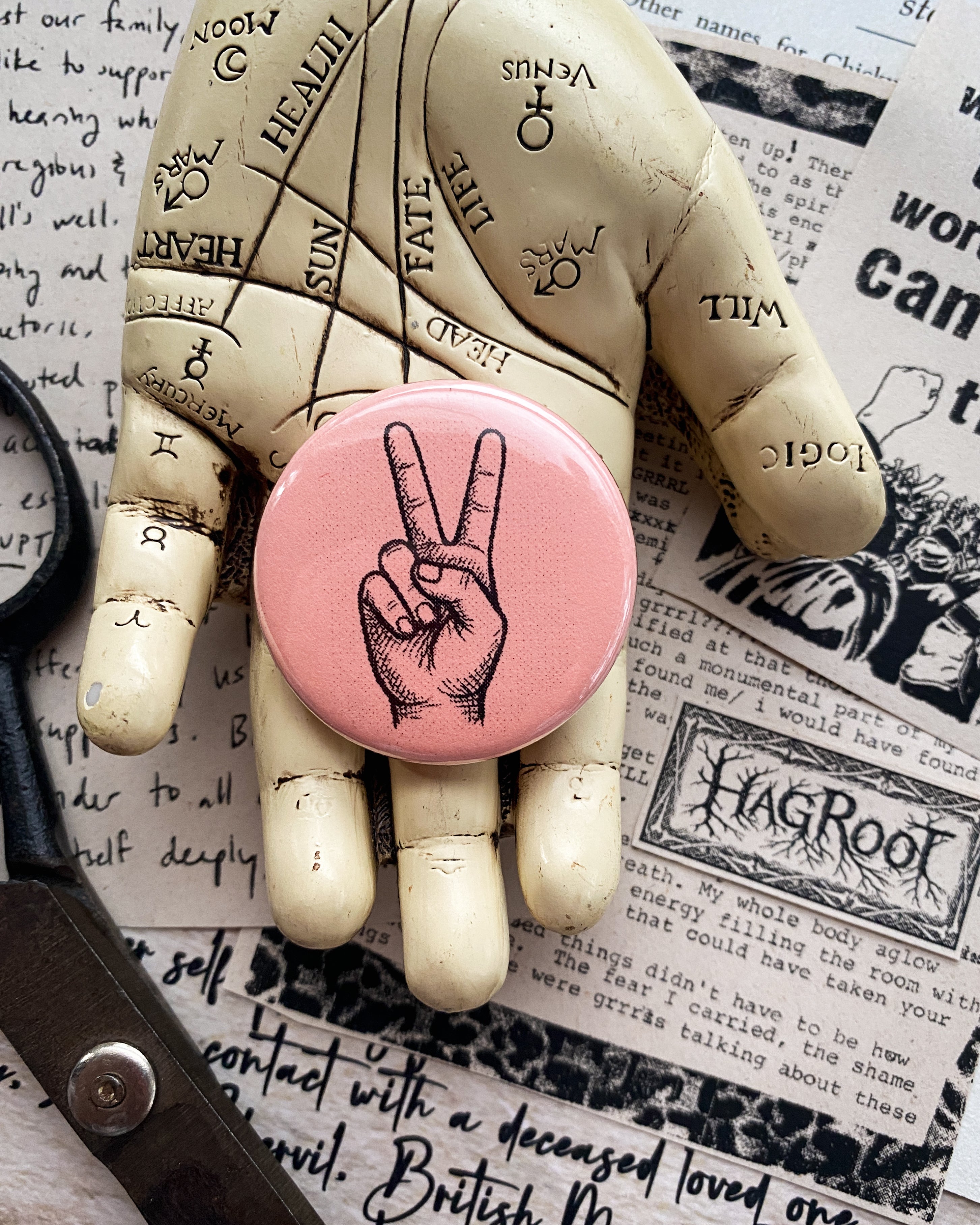 Peace Sign - Hand Pressed Button/Pin - 1.5"