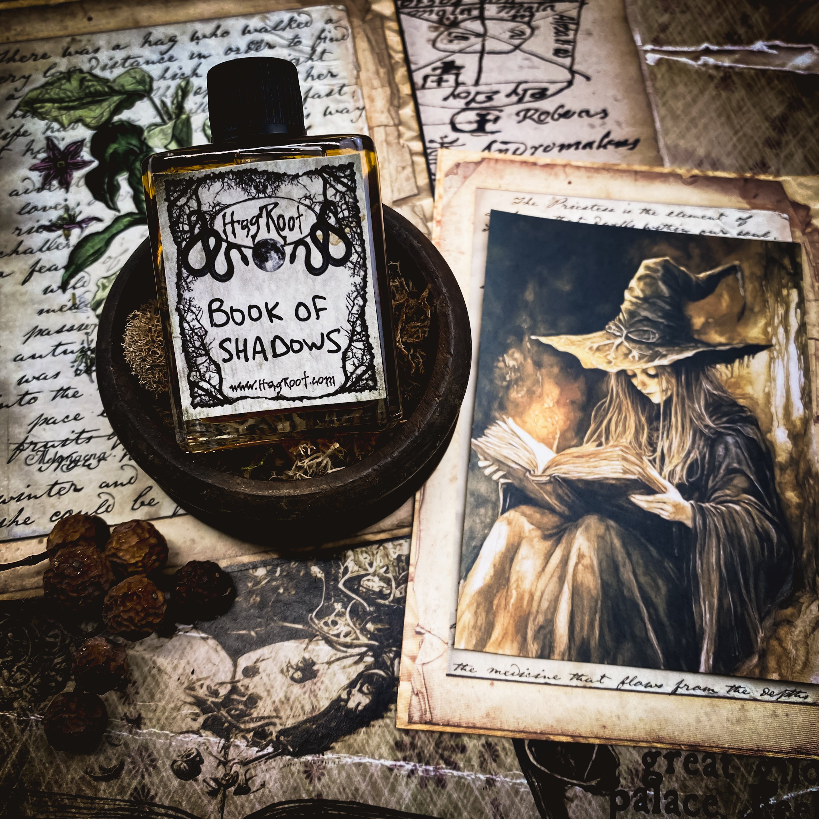 BOOK OF SHADOWS-(Aged Leather, Old Book Pages, Incense, Sweet Offerings)- Perfume, Cologne, Anointing, Ritual Oil