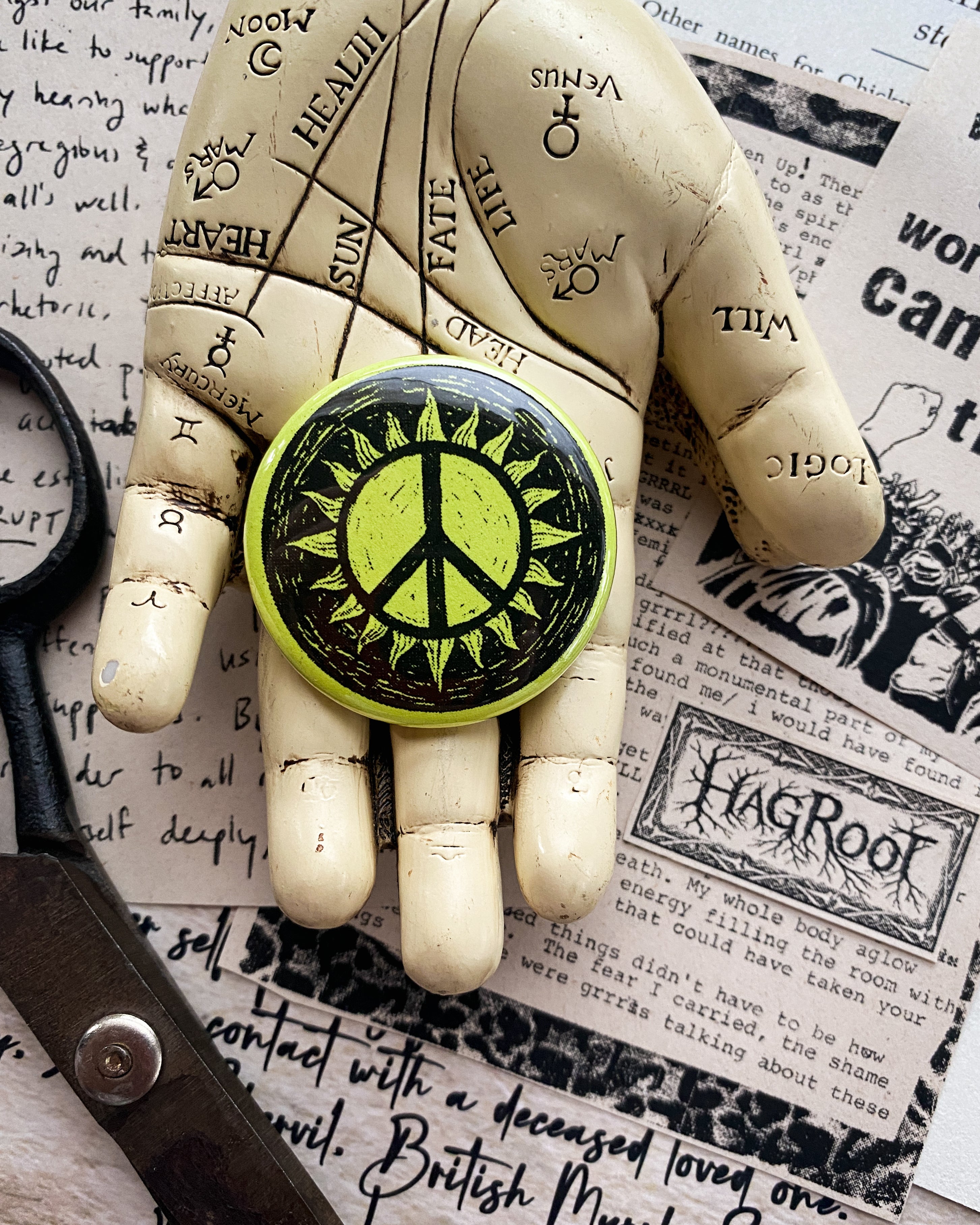 Peace Sign - Hand Pressed Button/Pin - 1.5"