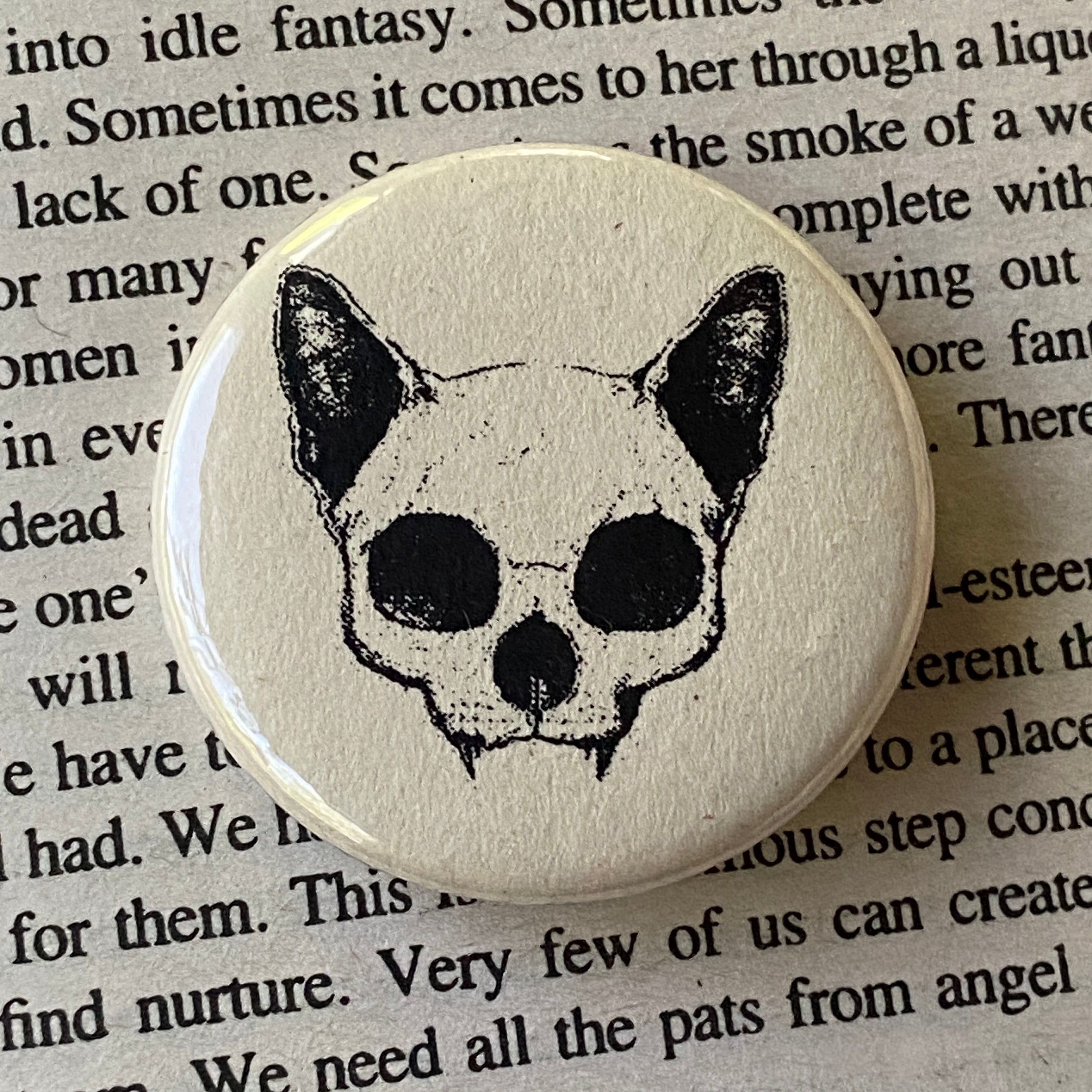 Cat Skull - Hand Pressed Button/Pin - 1.5"