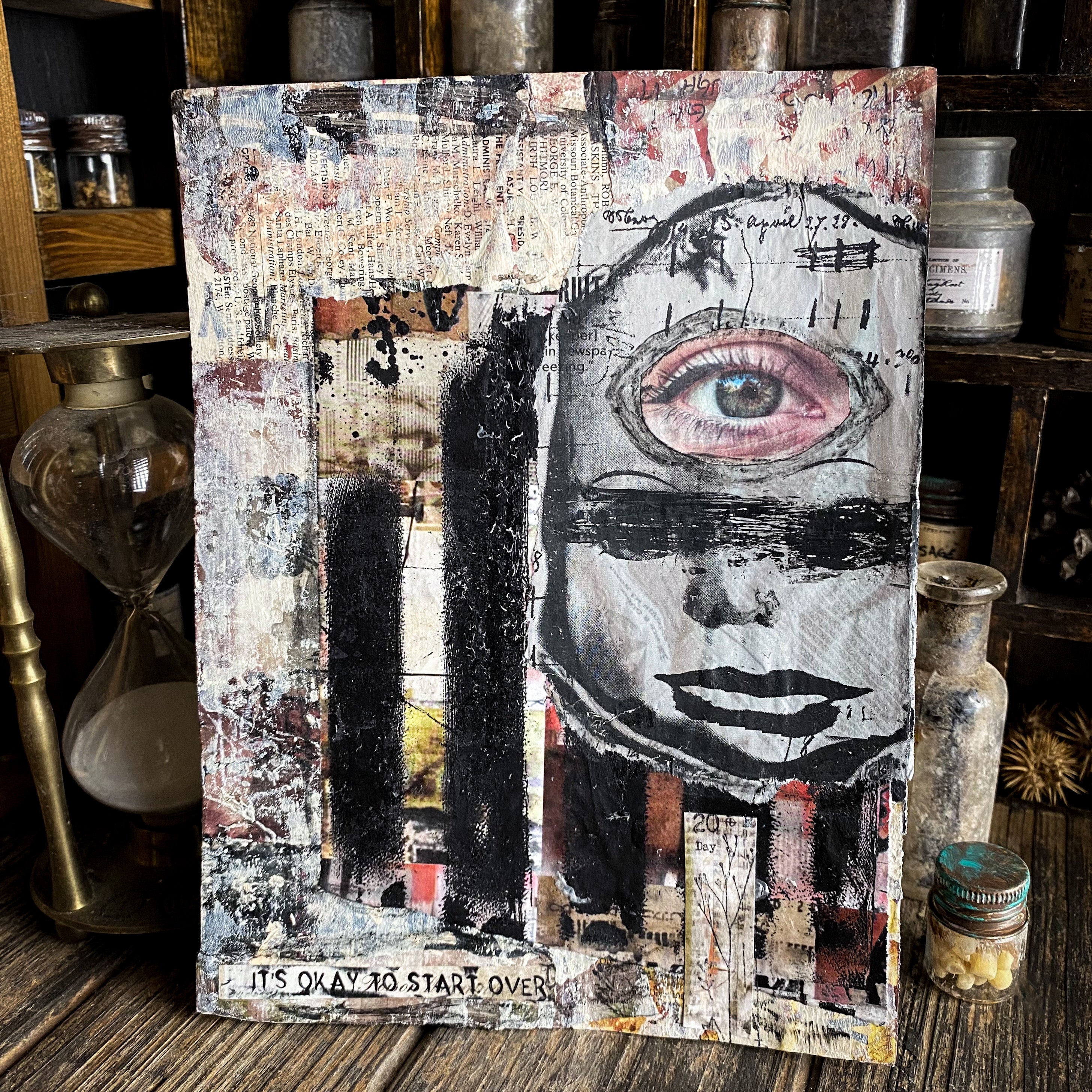 It's Okay to Start Over - Original Mixed Media Collage