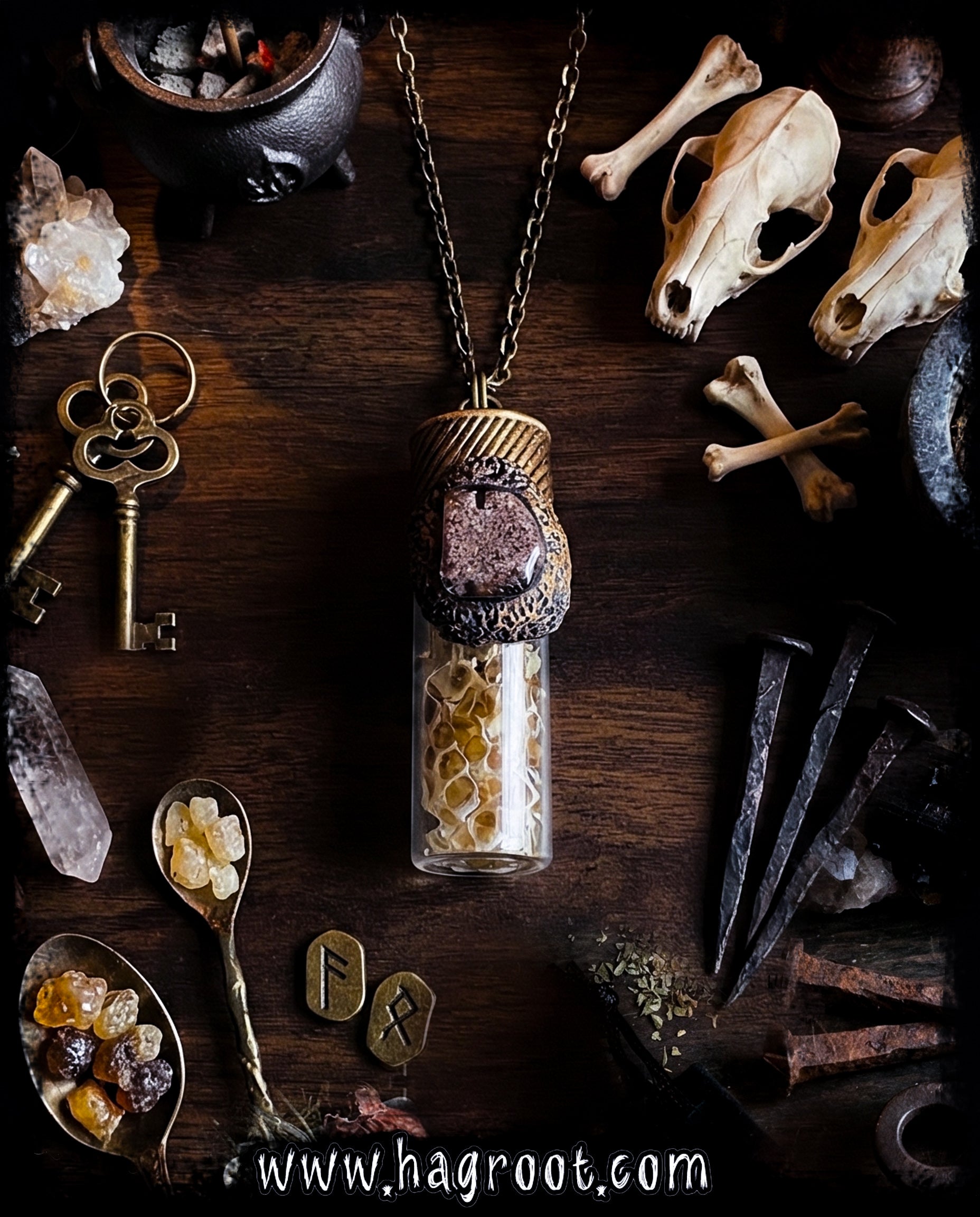 Conjure Necklace with Snake Skin, Mugwort and Ghost Quartz
