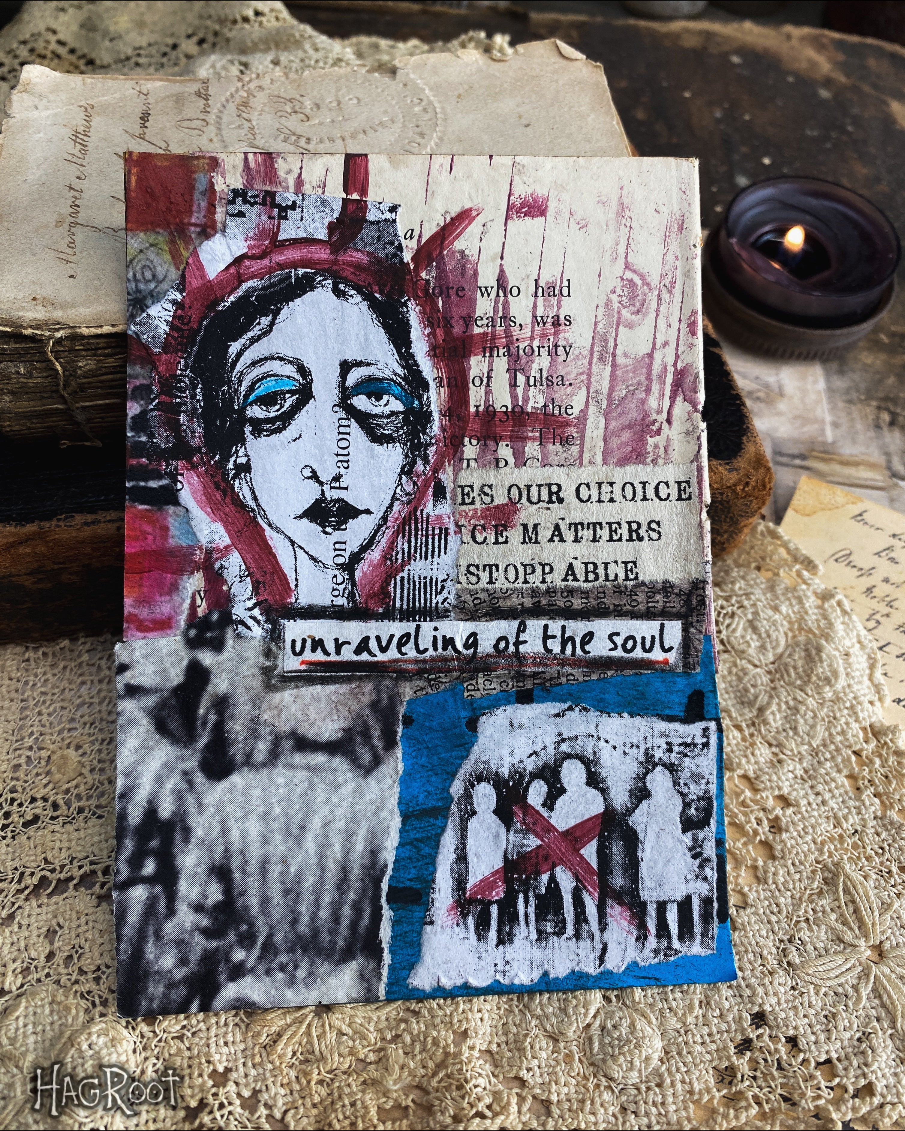 Unraveling - Original Mixed Media Collage - Altar Card