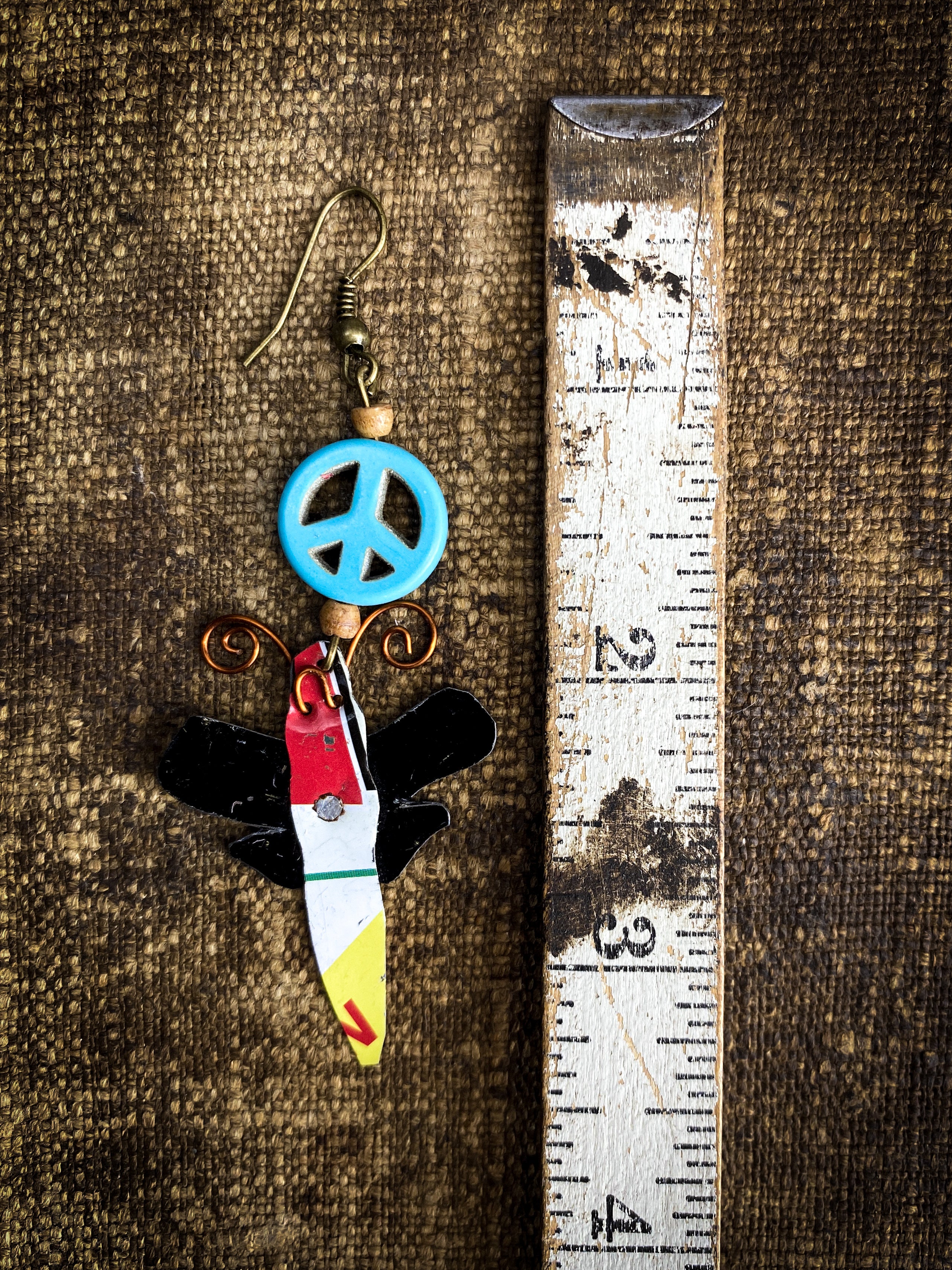 Hand Crafted Earrings for Peace Made from Salvaged Materials