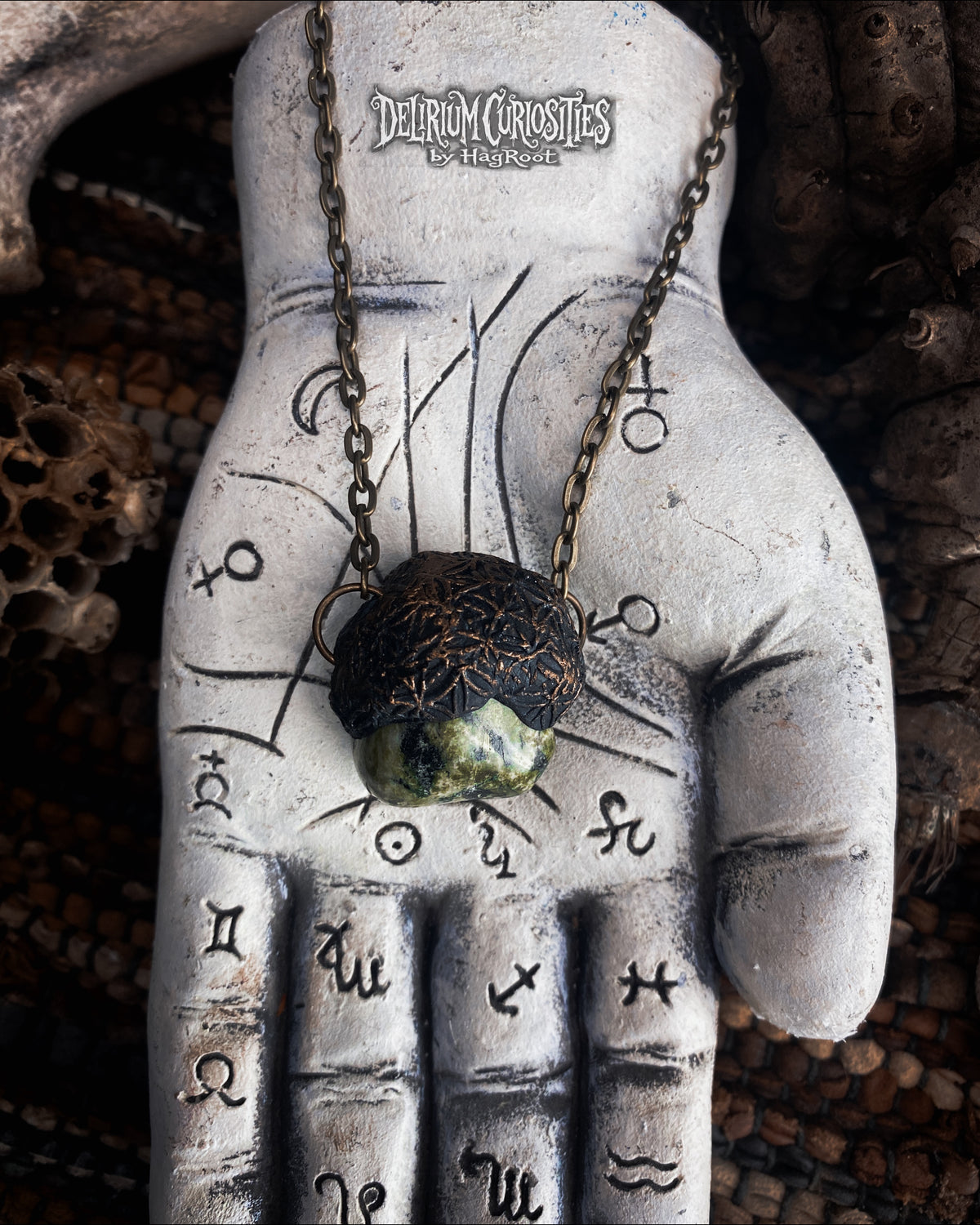 Serpentine Necklace with a Flower of Life Clay Pattern