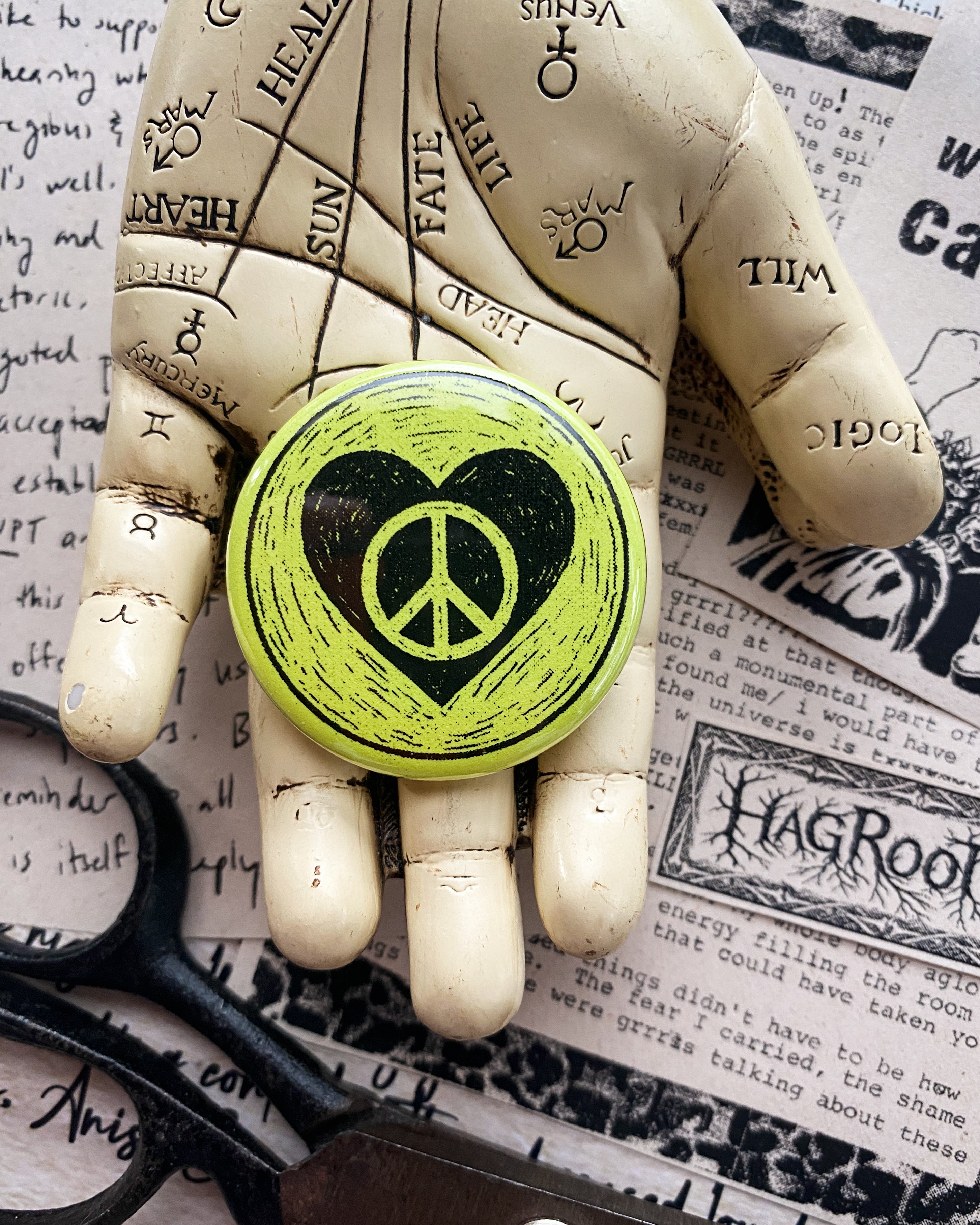 Peace + Love - Hand Pressed Button/Pin - 1.5"