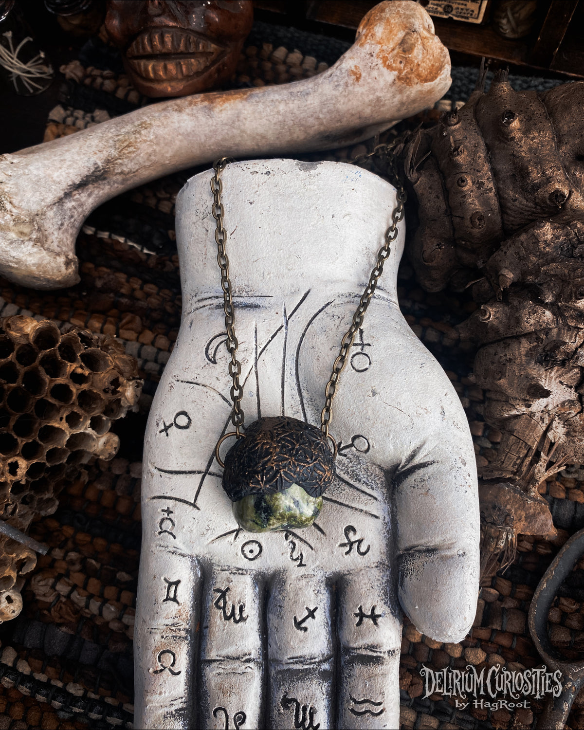 Serpentine Necklace with a Flower of Life Clay Pattern