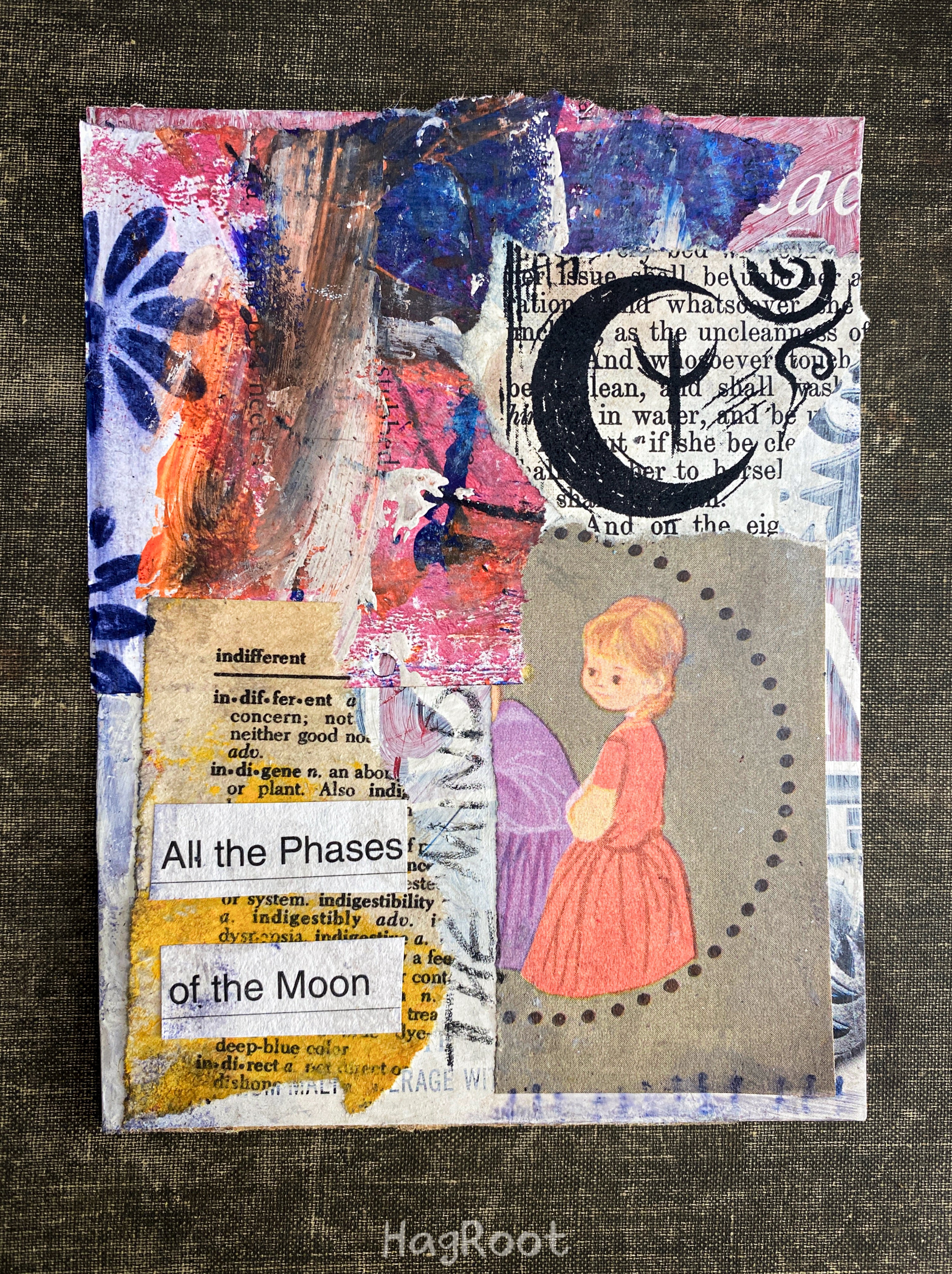 Moon Phases - Original Mixed pop Media Collage - Altar Card