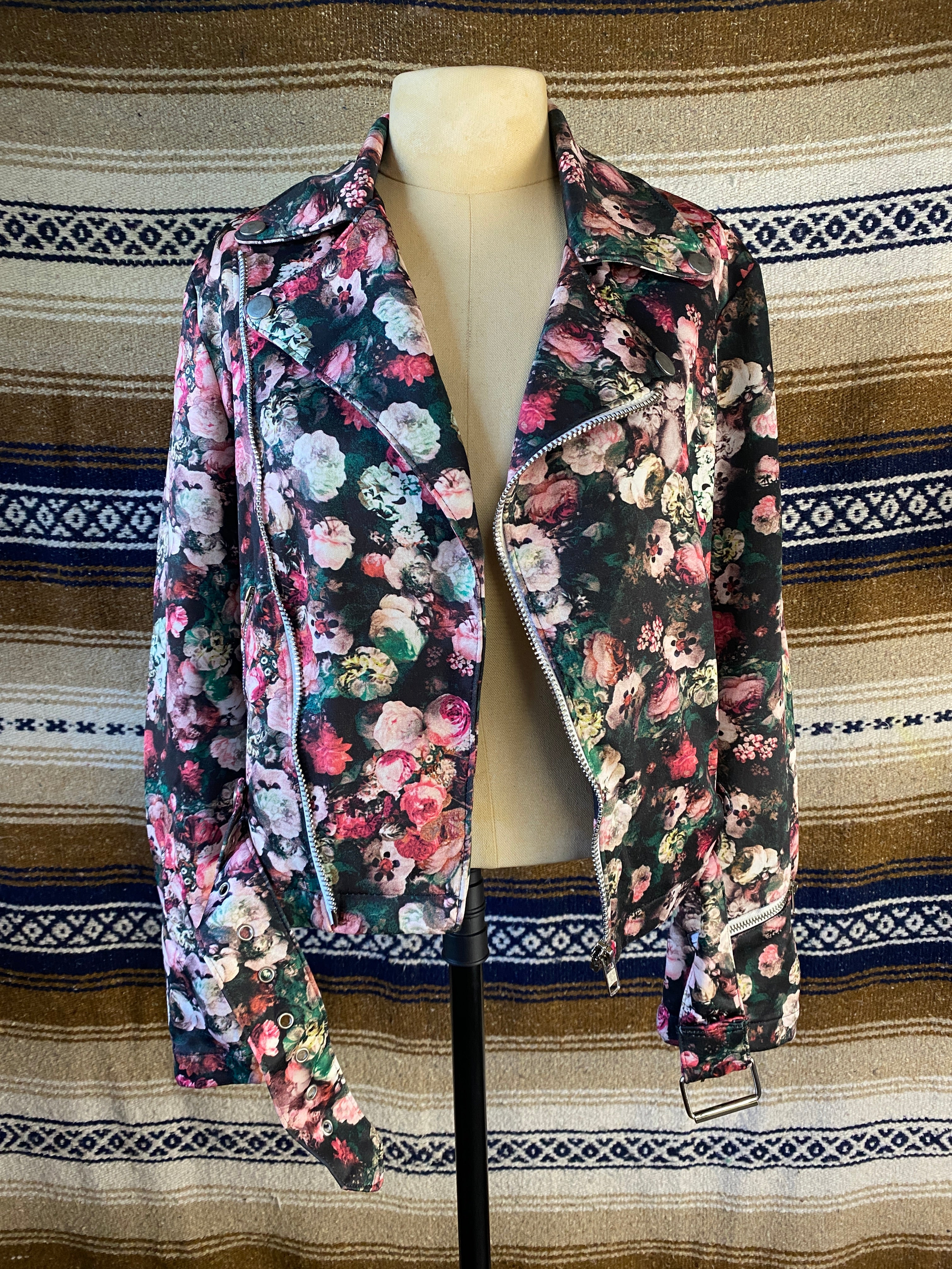 Floral Print Punk Jacket - Size Small
