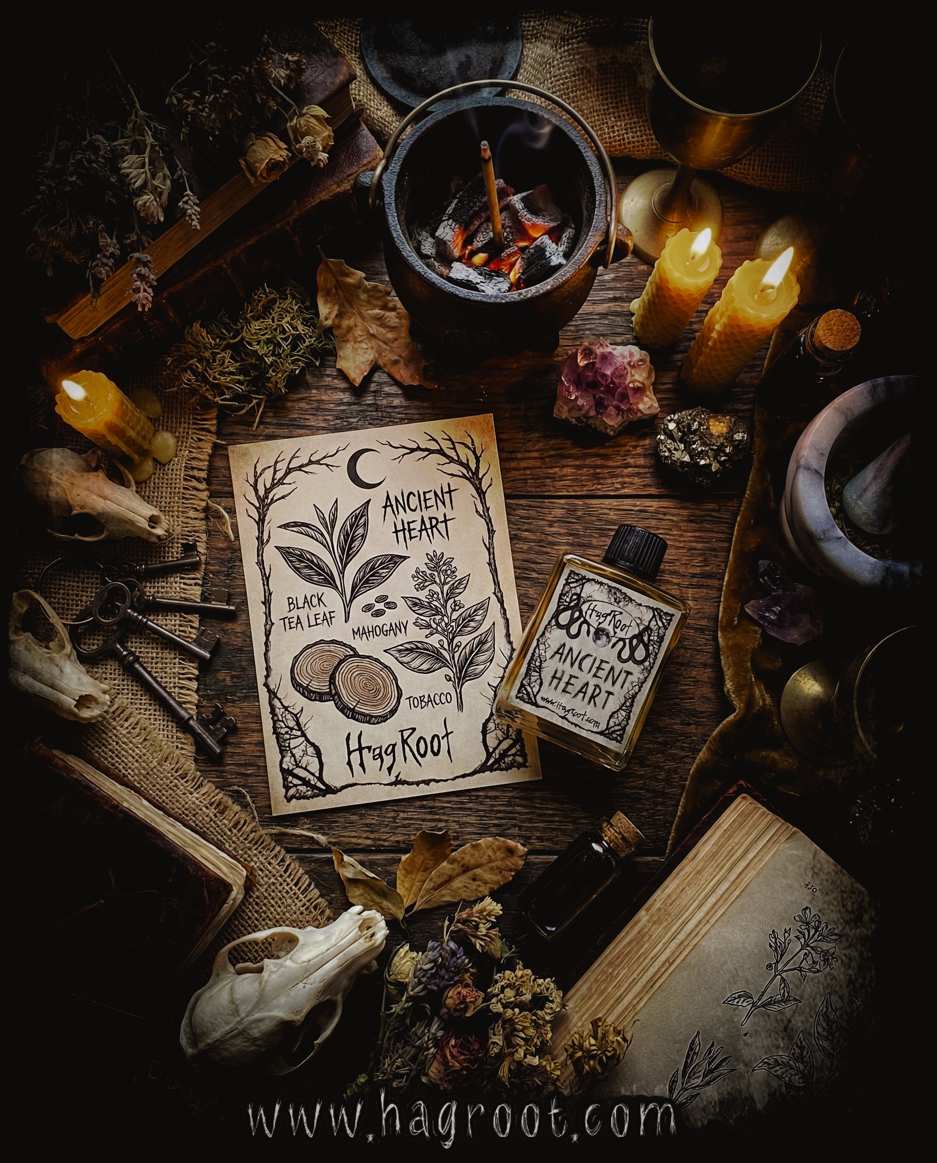 ANCIENT HEART-(Black Tea Leaves, Mahogany Wood, Tobacco)-Perfume, Cologne, Anointing, Ritual Oil