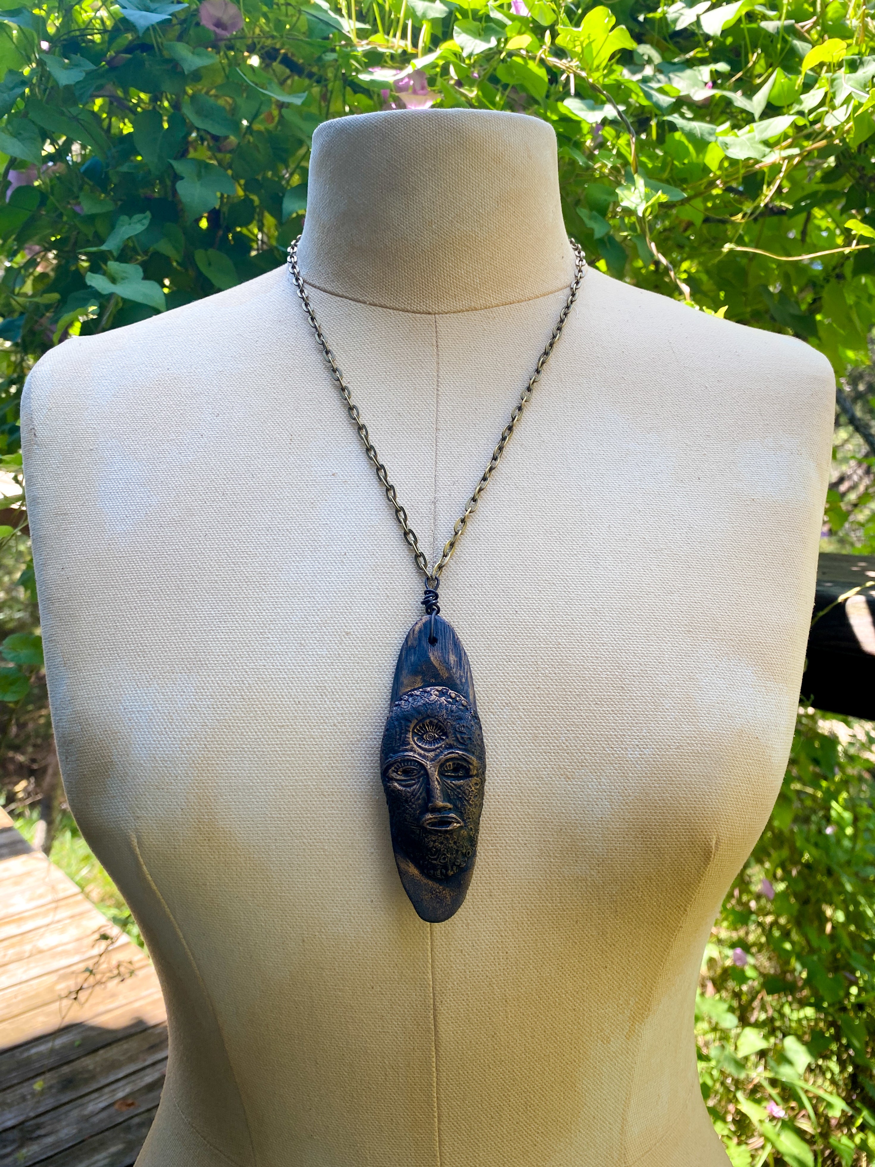 The Sage of Inner Peace - Wood + Clay Talisman/Amulet Necklace