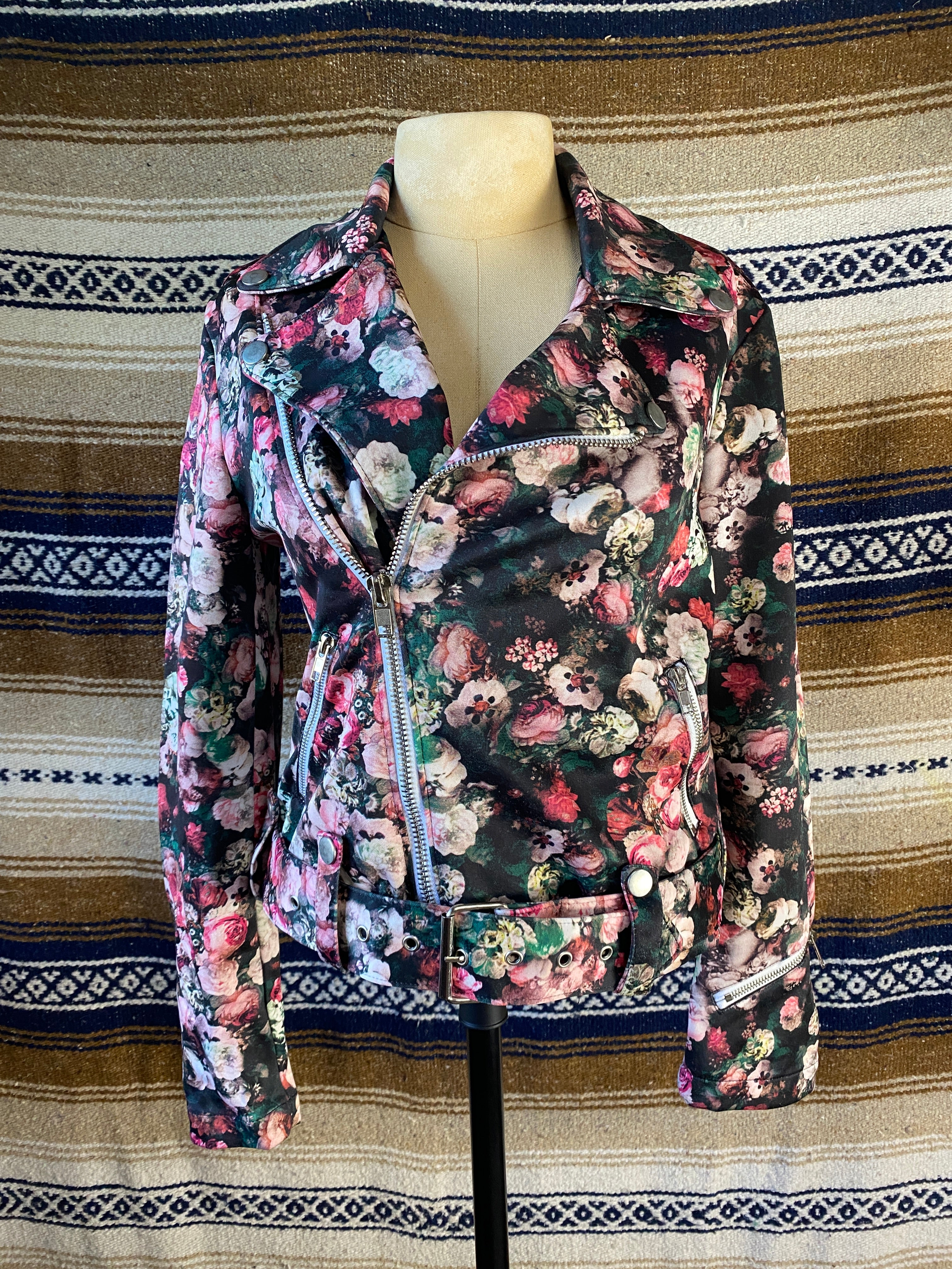 Floral Print Punk Jacket - Size Small