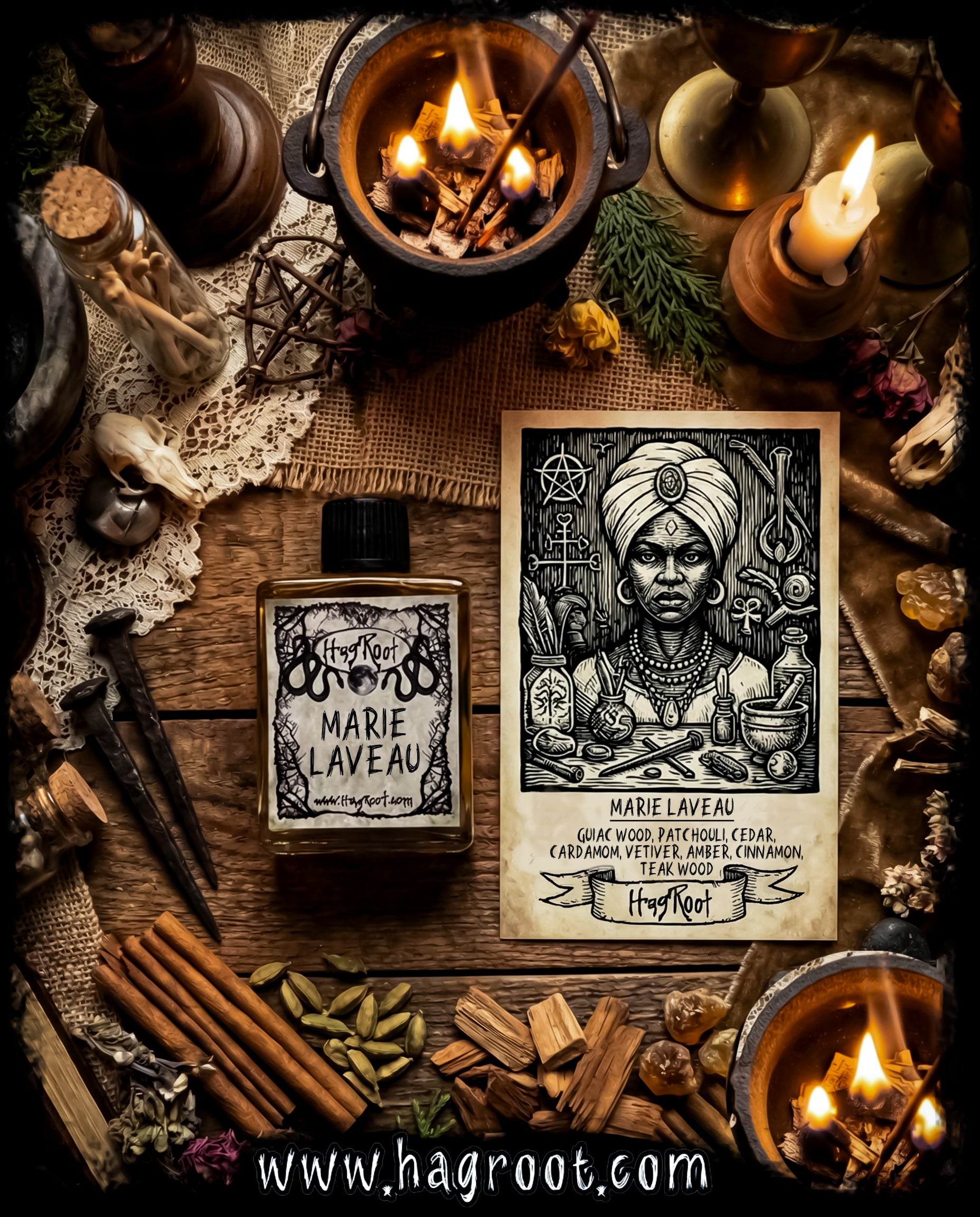 MARIE LAVEAU- (Guiac Wood, Cinnamon, Teak Wood, Vetiver, Amber, Cardamom, Patchouli, Cedar)-Perfume, Cologne, Anointing, Ritual Oil