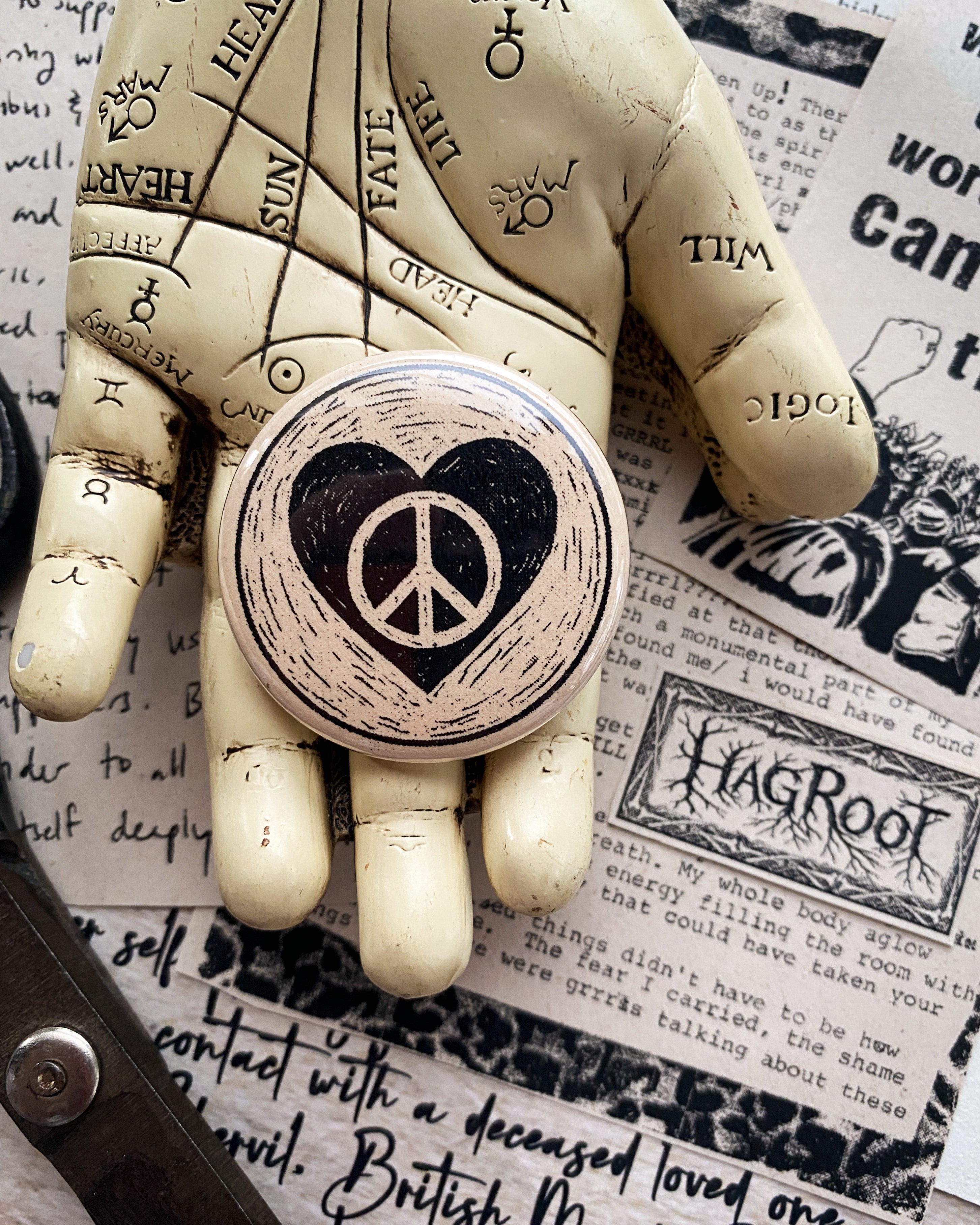 Peace + Love - Hand Pressed Button/Pin - 1.5"