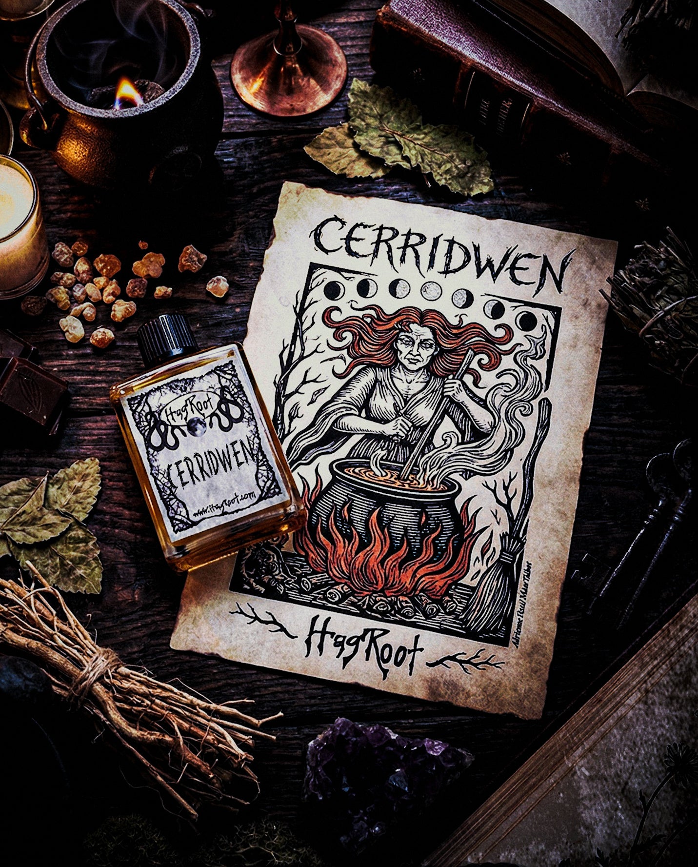 CERRIDWEN-(Patchouli, Frankincense, Cauldron Smoke, Dark Chocolate, Moss, Vetiver)-Perfume, Cologne, Anointing, Ritual Oil