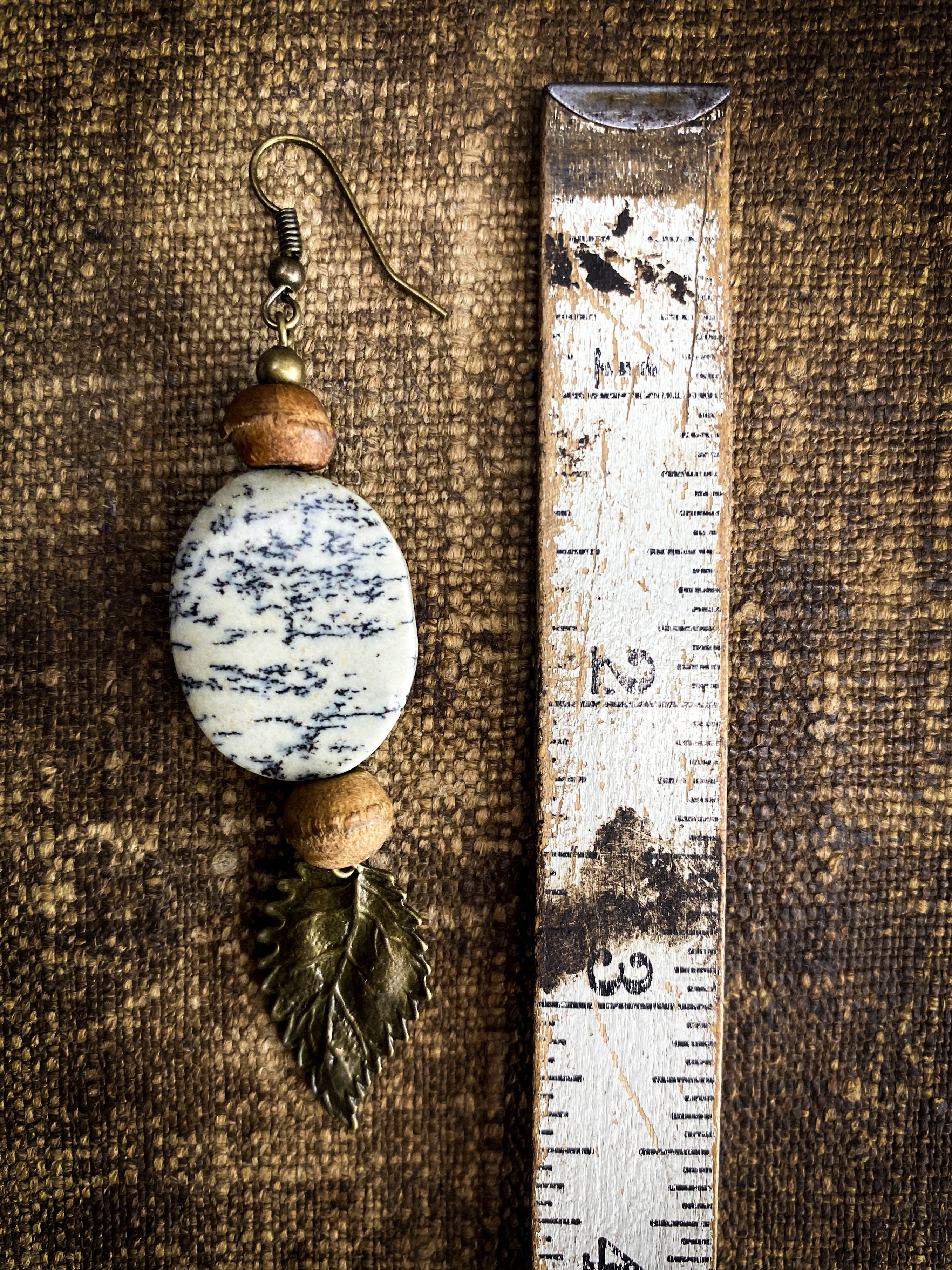 Nature Earrings with Dendritic Jasper + Leaves
