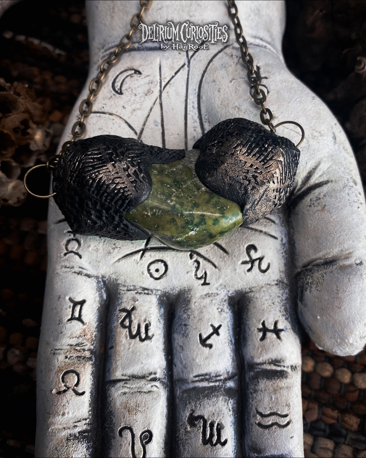 Serpentine + Clay Necklace with an Organic Pattern