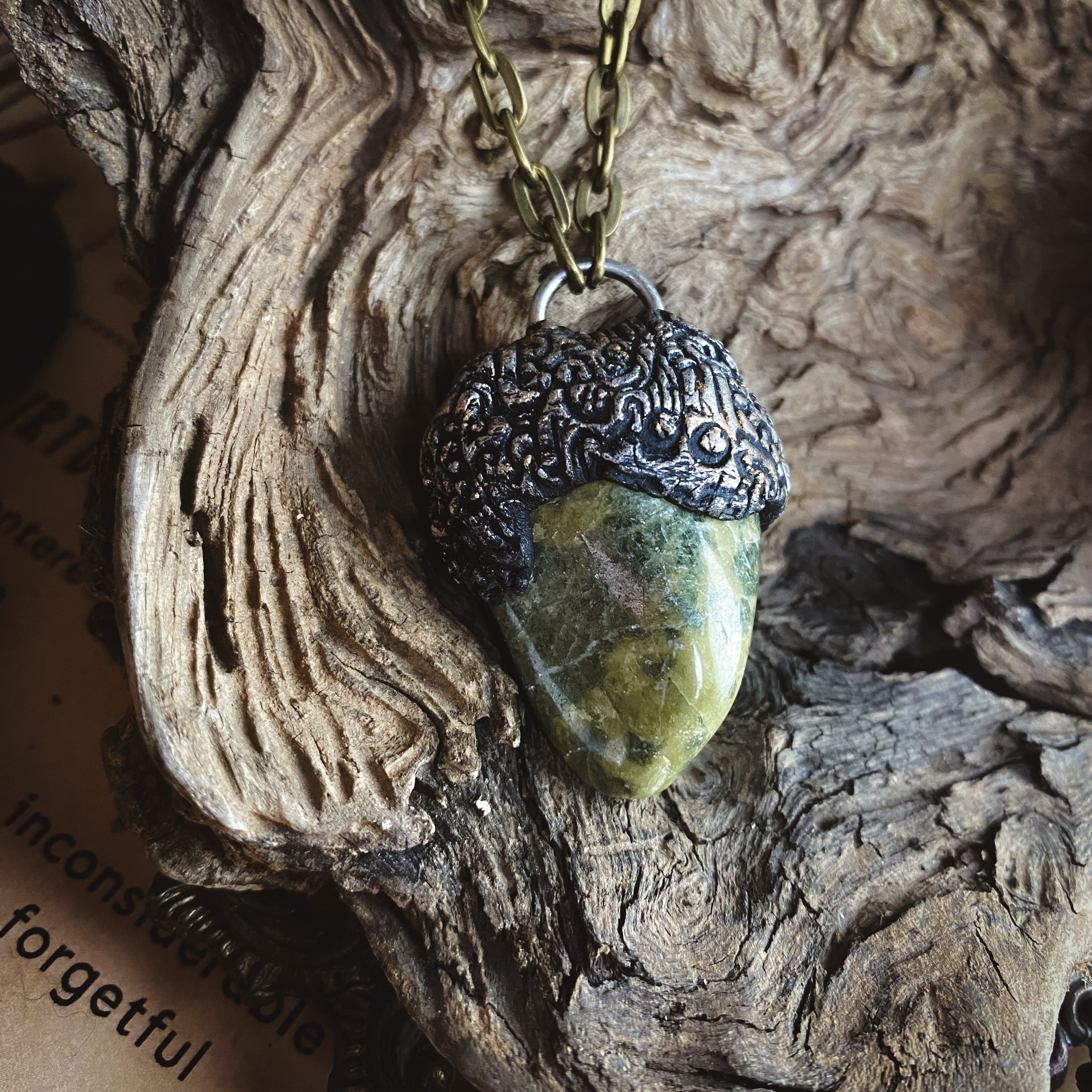 Serpentine + Clay Talisman Necklace with an Organic Pattern