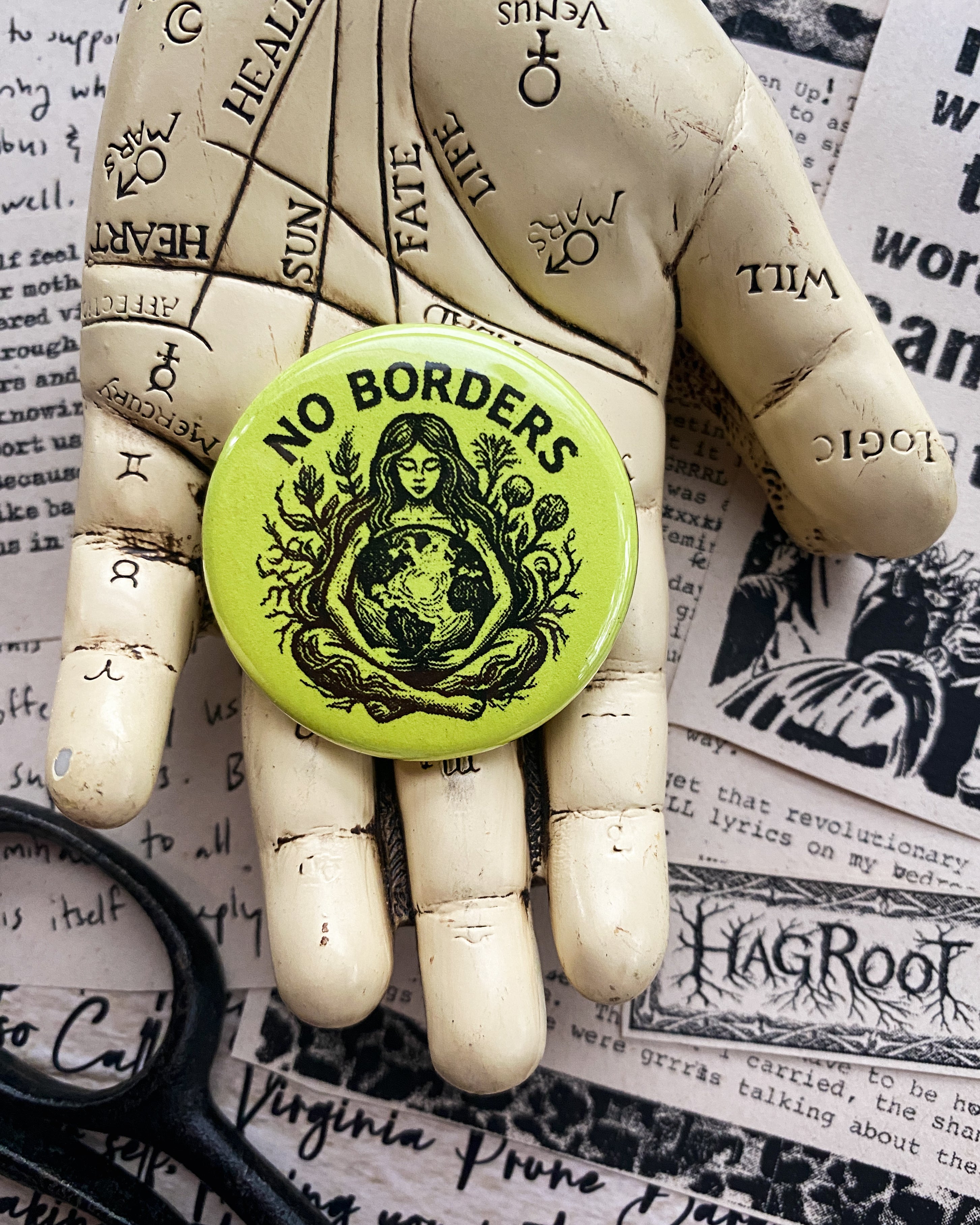 No Borders - Hand Pressed Button/Pin - 1.5"