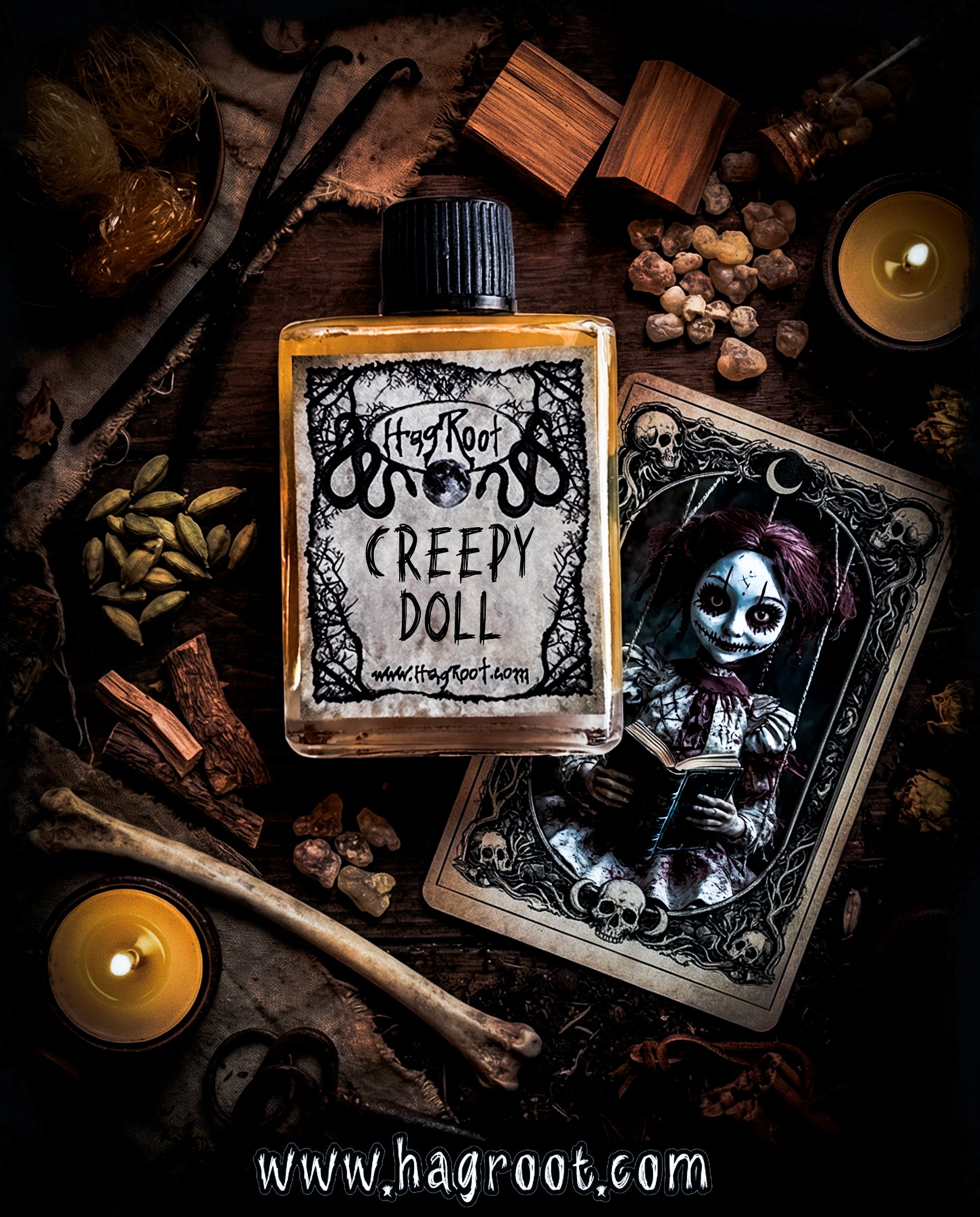 CREEPY DOLL-(Spun Sugar, Vanilla, Cardamom, Vetiver, Cedar, Frankincense)-Perfume, Cologne, Anointing, Ritual Oil