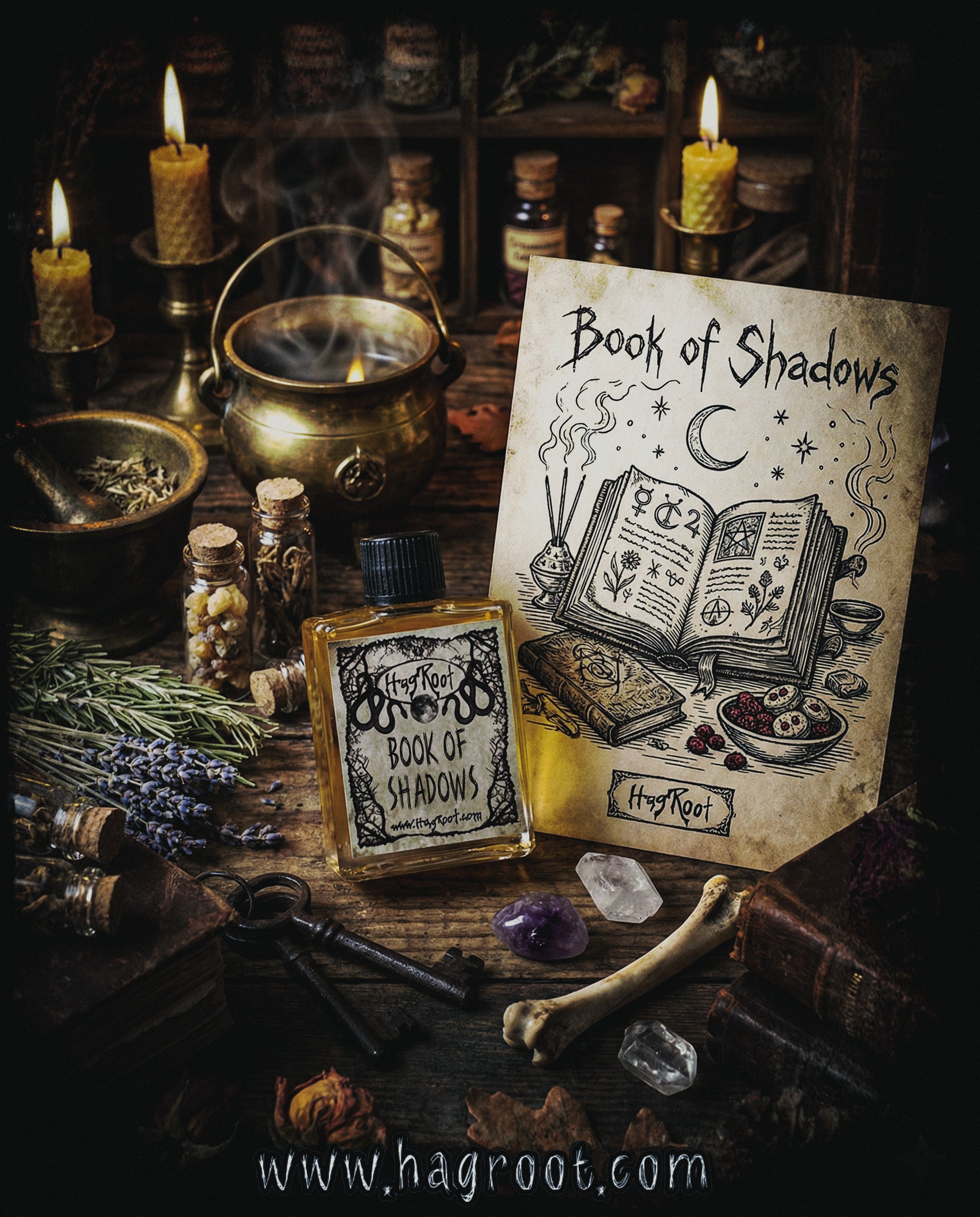 BOOK OF SHADOWS-(Aged Leather, Old Book Pages, Incense, Sweet Offerings)- Perfume, Cologne, Anointing, Ritual Oil