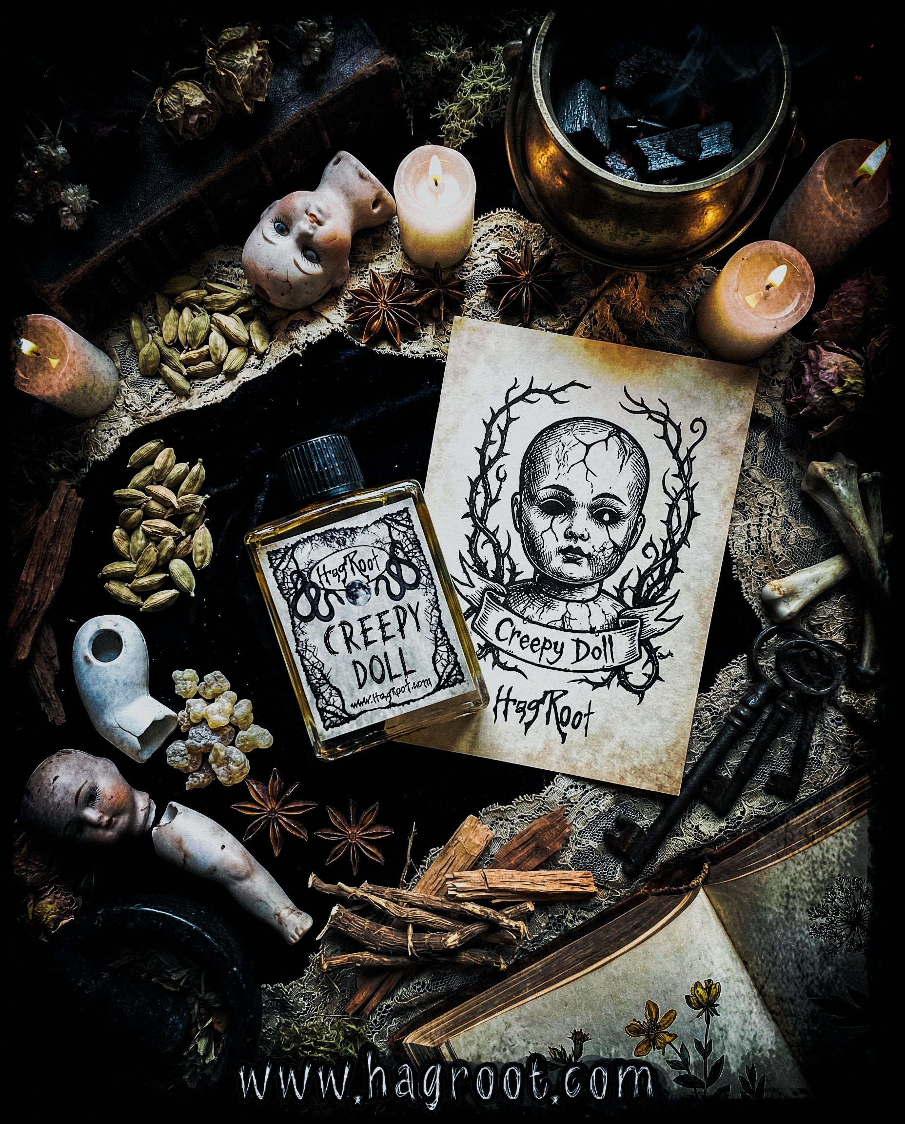 CREEPY DOLL-(Spun Sugar, Vanilla, Cardamom, Vetiver, Cedar, Frankincense)-Perfume, Cologne, Anointing, Ritual Oil