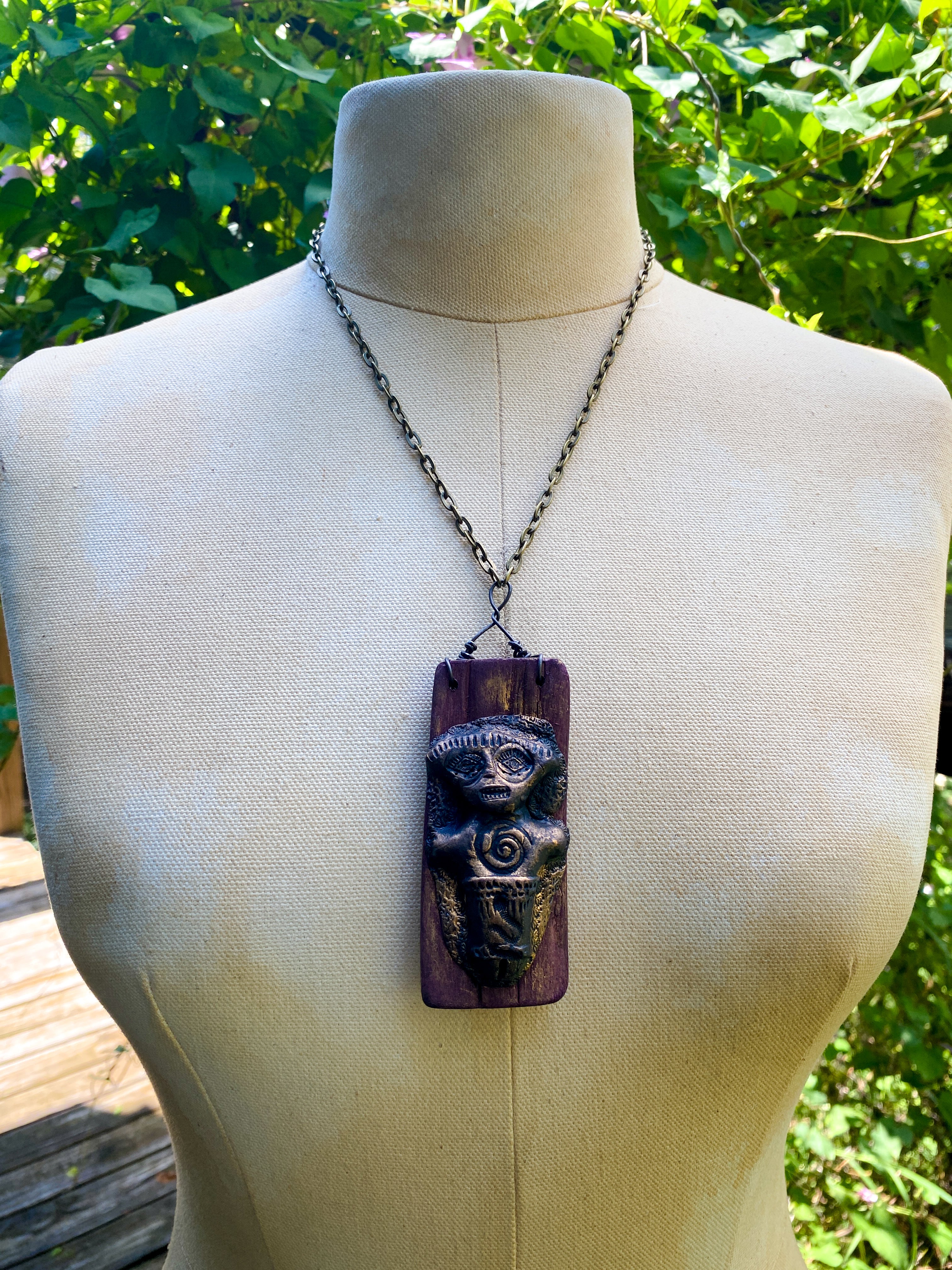 Metamorphosis - Wood + Clay Talisman/Amulet Necklace
