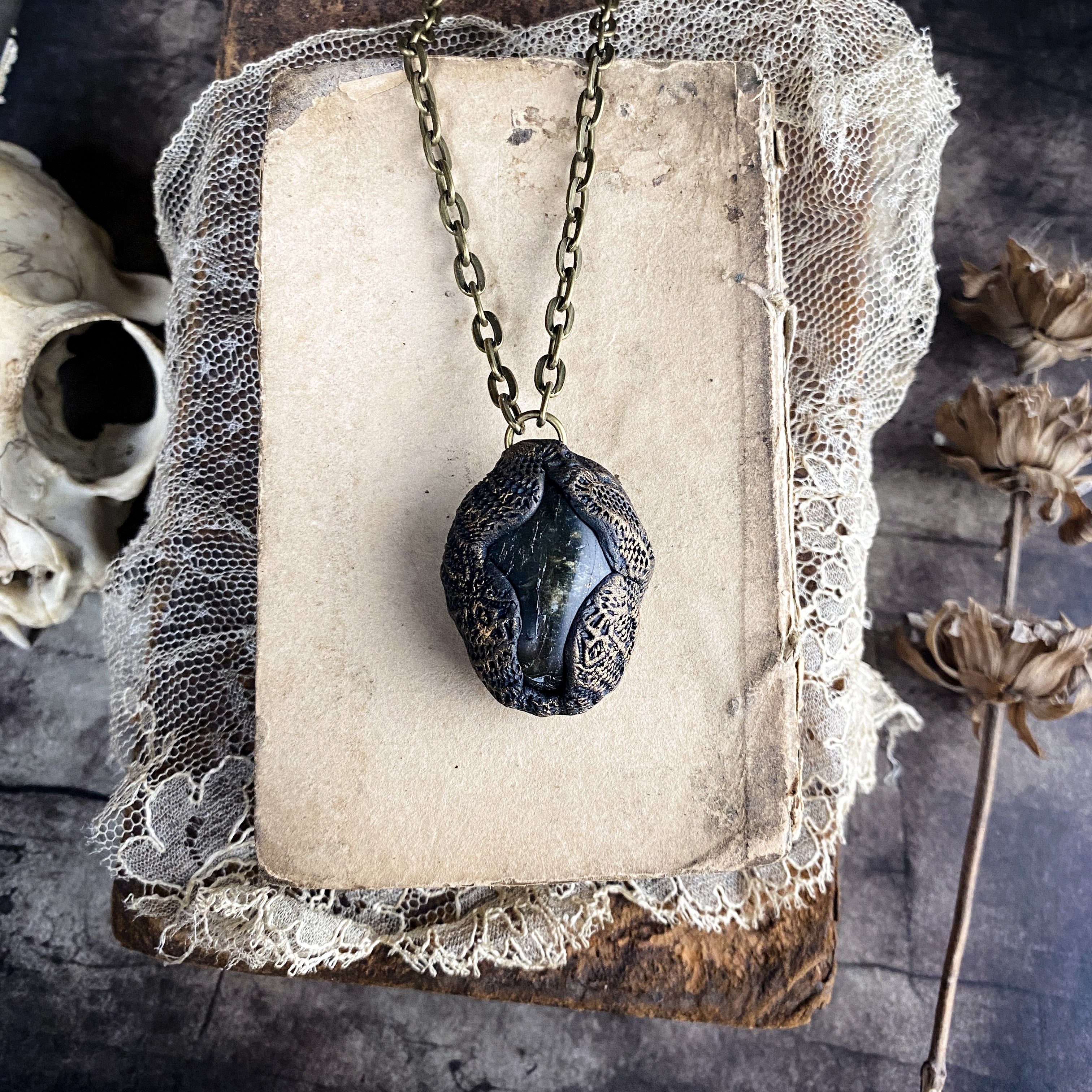 Labradorite Necklace - Handcrafted Clay and Stone Talisman