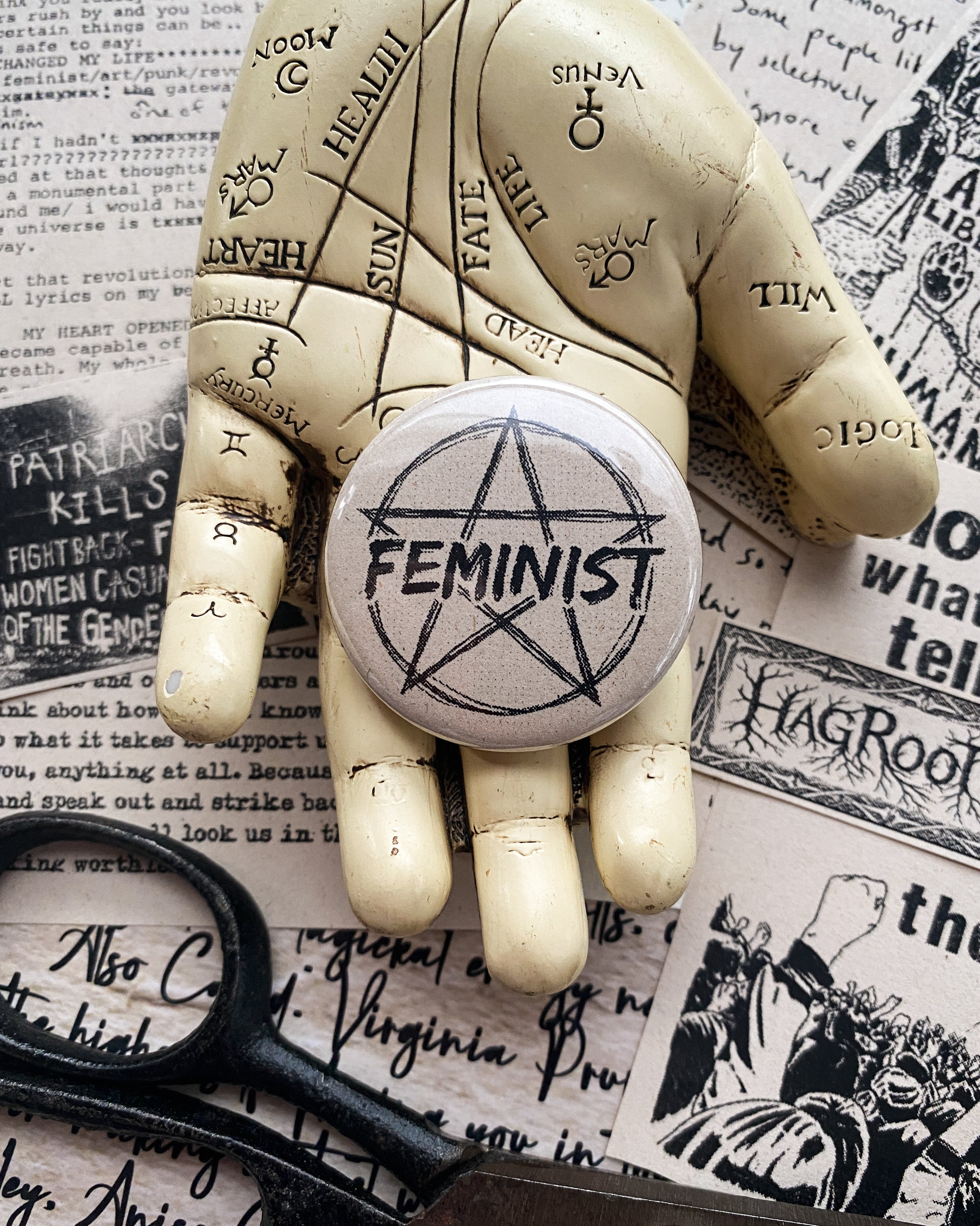 Feminist Witch - Hand Pressed Button/Pin - 1.5"