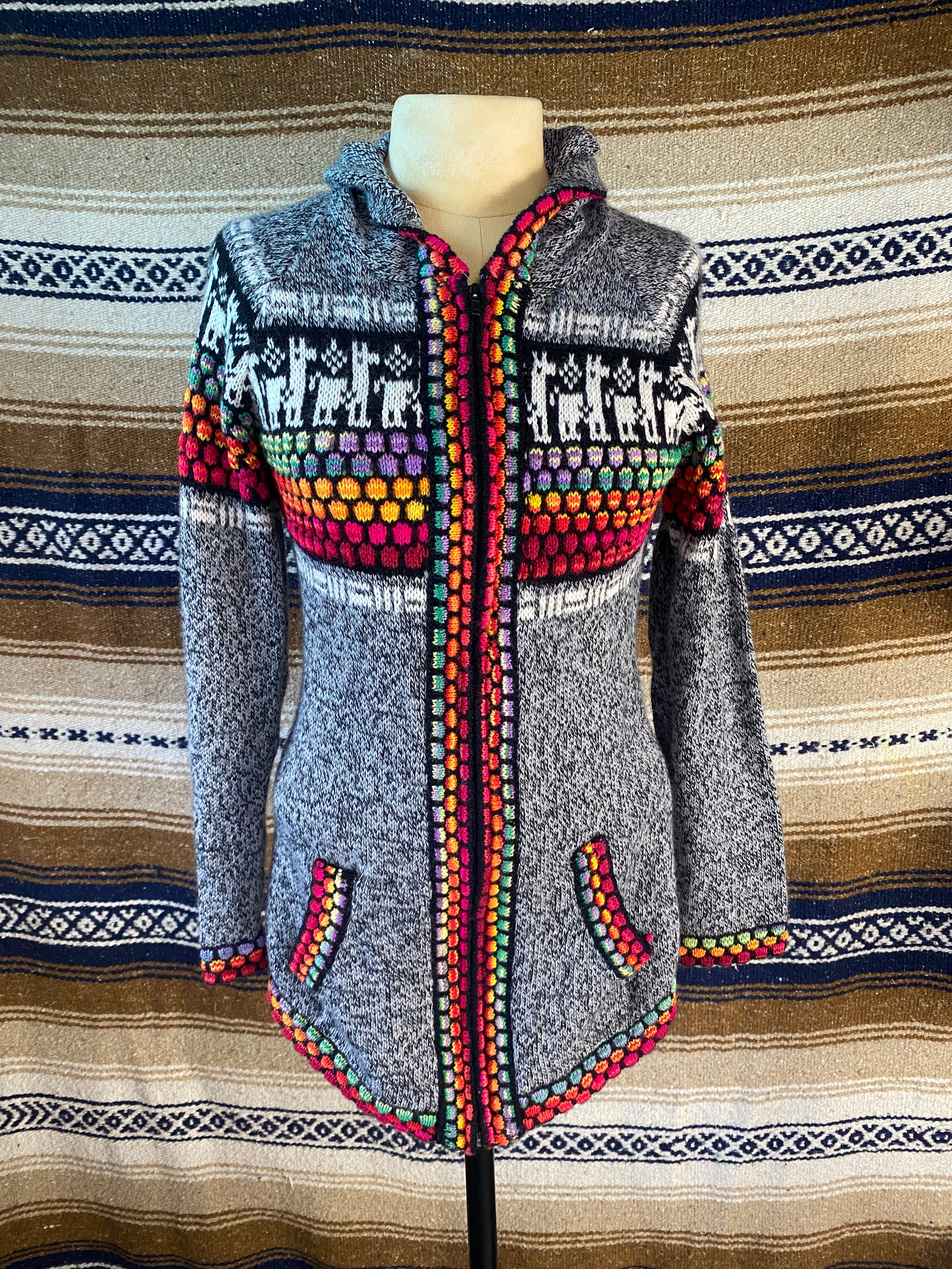 Rainbow Sweater From Peru - Size Small